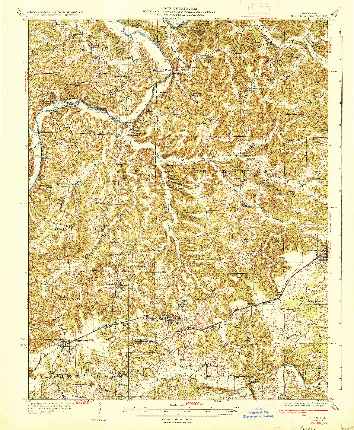 USGS 1:62500-SCALE QUADRANGLE FOR BLAND, MO 1937