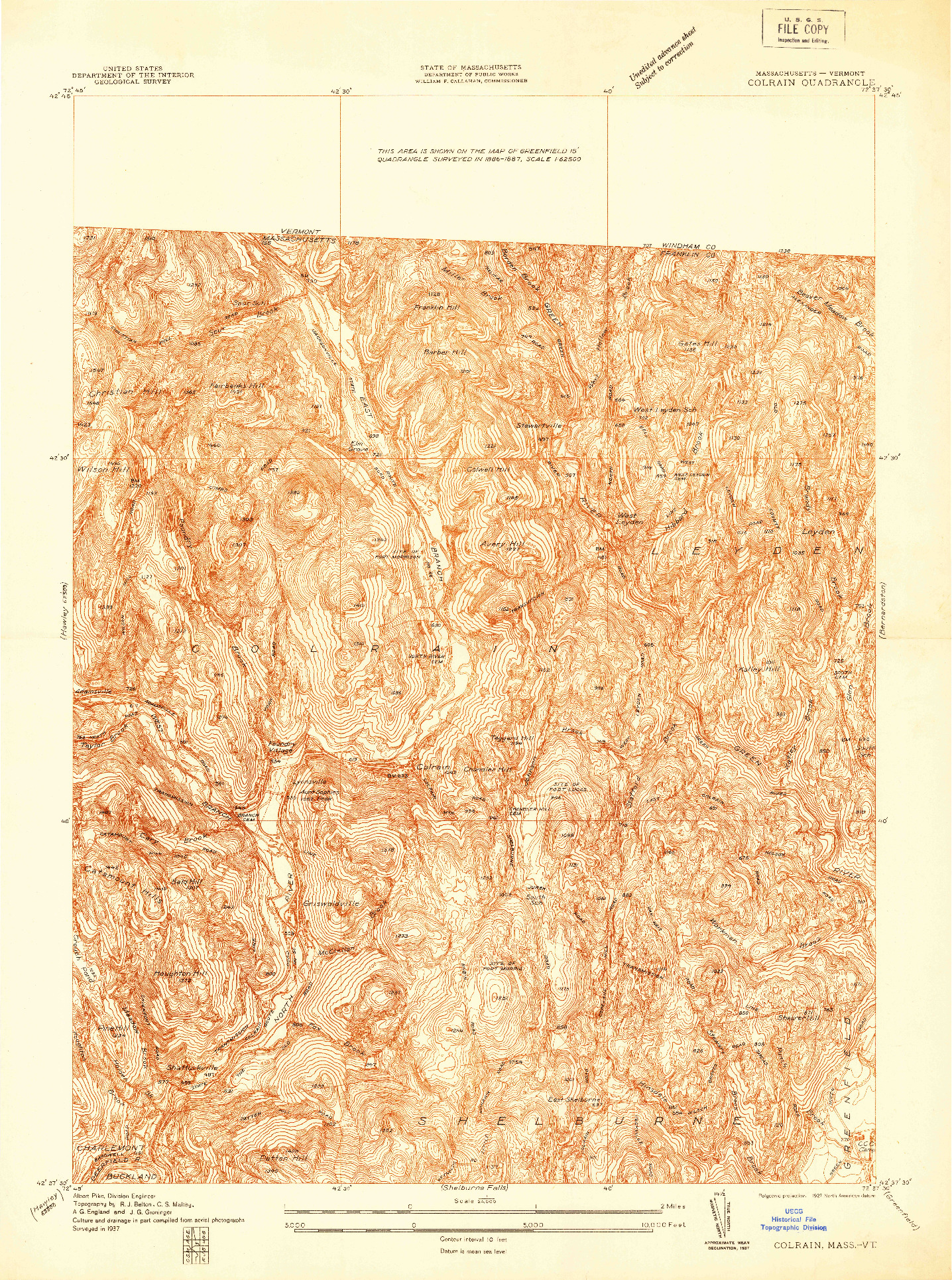 USGS 1:24000-SCALE QUADRANGLE FOR COLRAIN, MA 1937