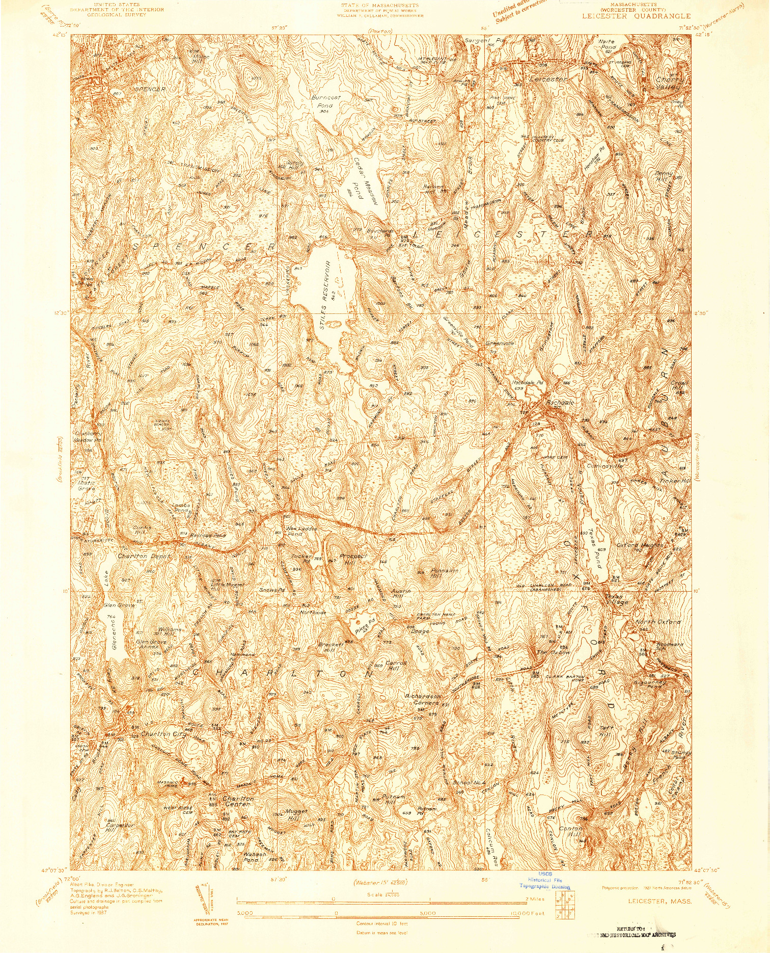 USGS 1:24000-SCALE QUADRANGLE FOR LEICESTER, MA 1937