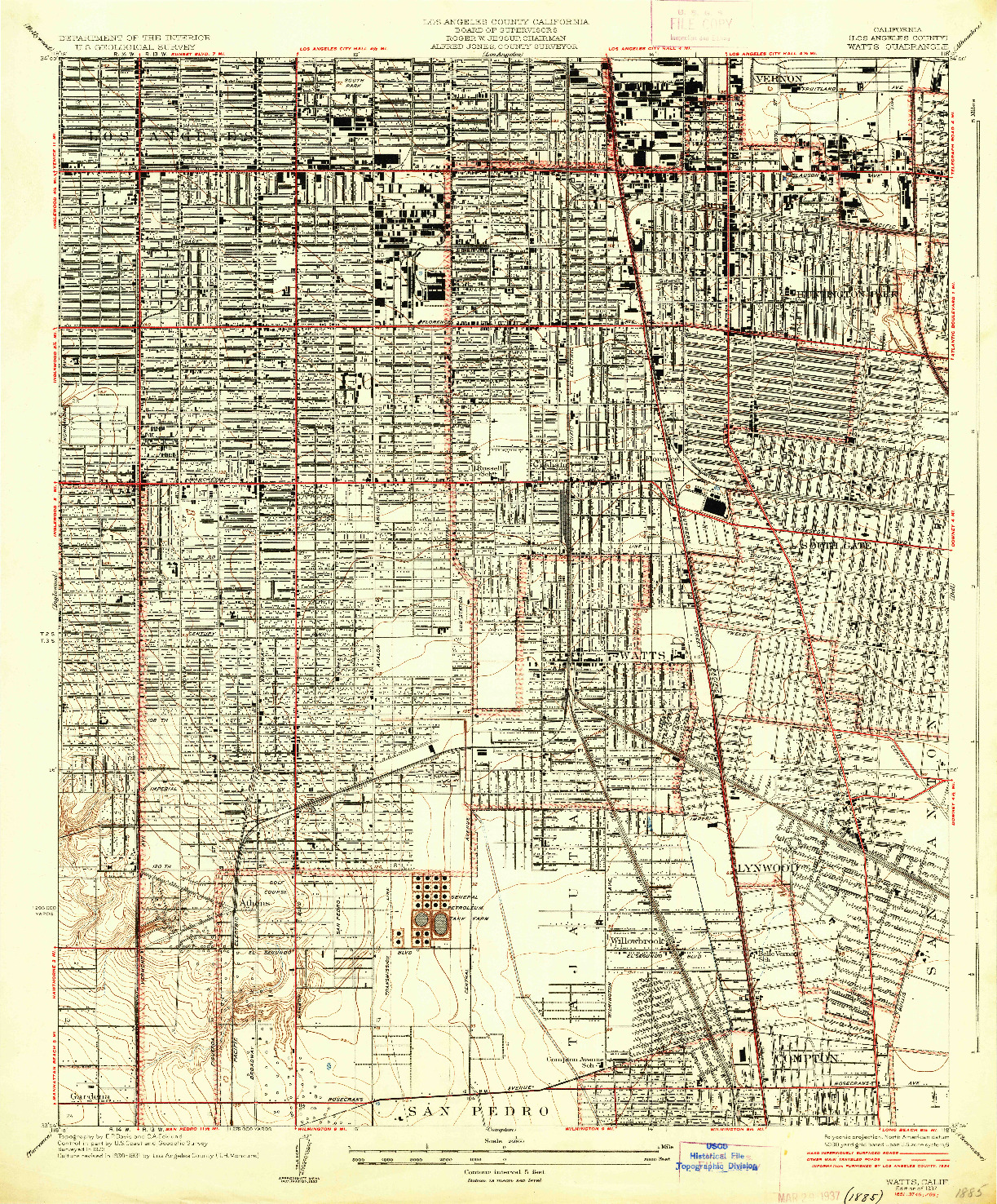 USGS 1:24000-SCALE QUADRANGLE FOR WATTS, CA 1937