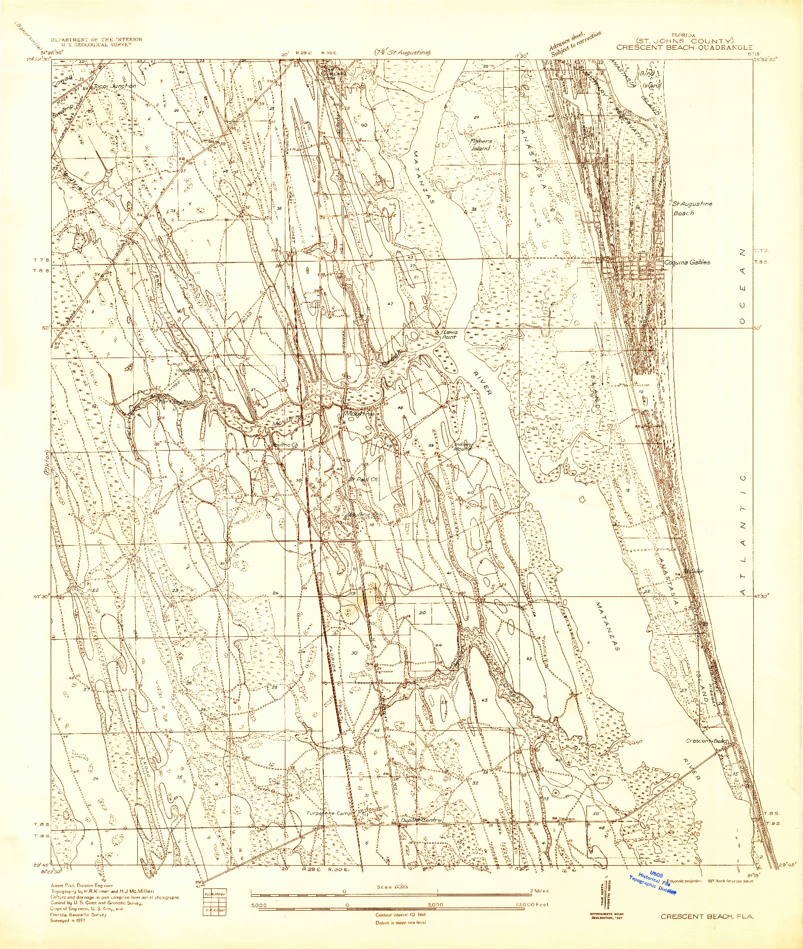 USGS 1:24000-SCALE QUADRANGLE FOR CRESCENT BEACH, FL 1937