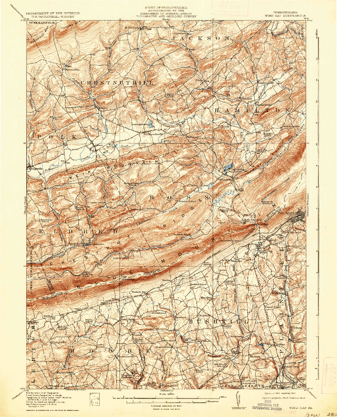 USGS 1:62500-SCALE QUADRANGLE FOR WIND GAP, PA 1916