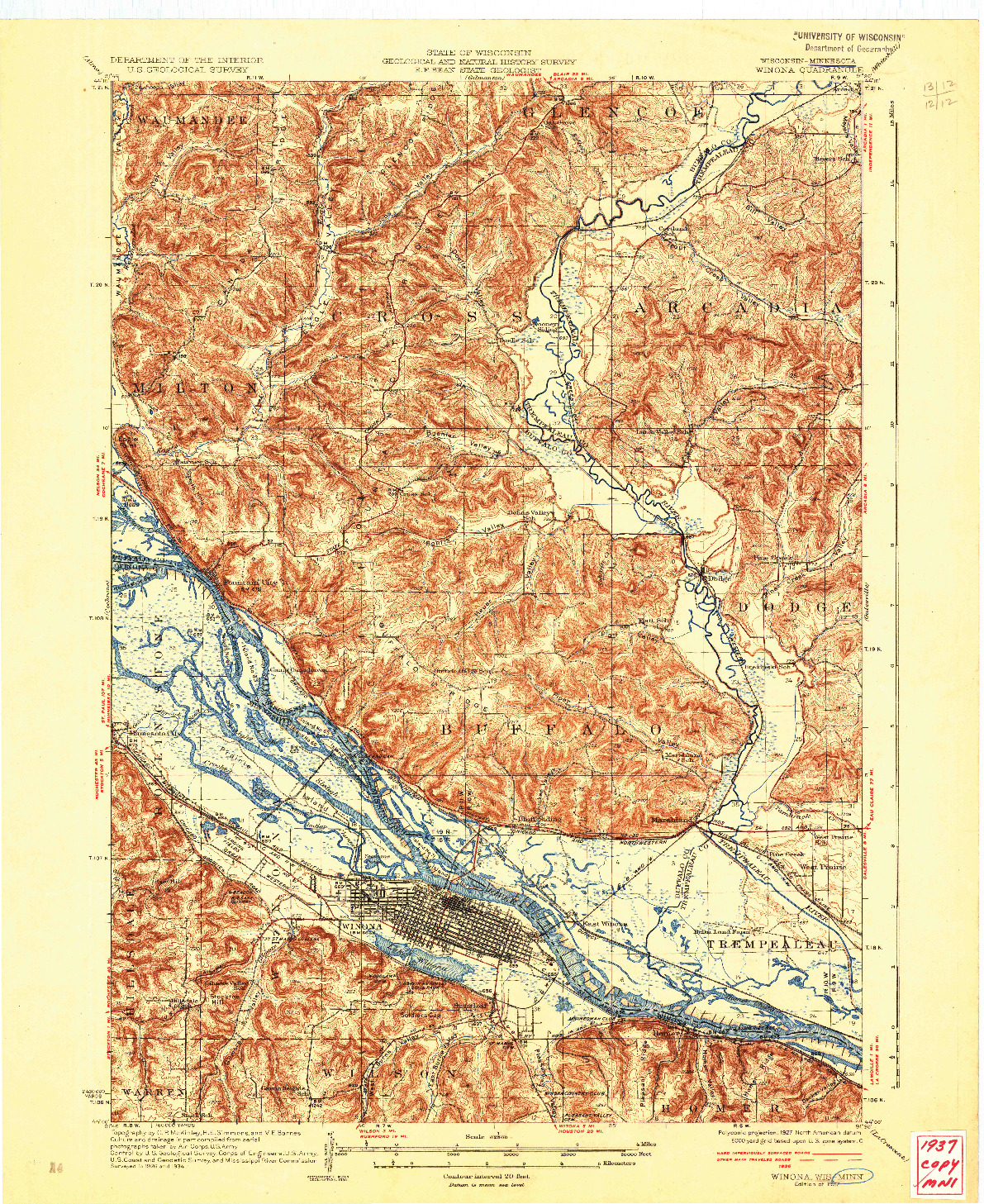 USGS 1:62500-SCALE QUADRANGLE FOR WINONA, WI 1937