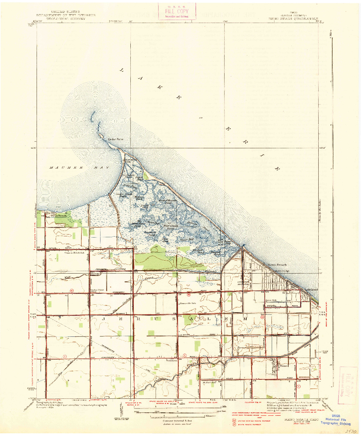 USGS 1:31680-SCALE QUADRANGLE FOR RENO BEACH, OH 1938