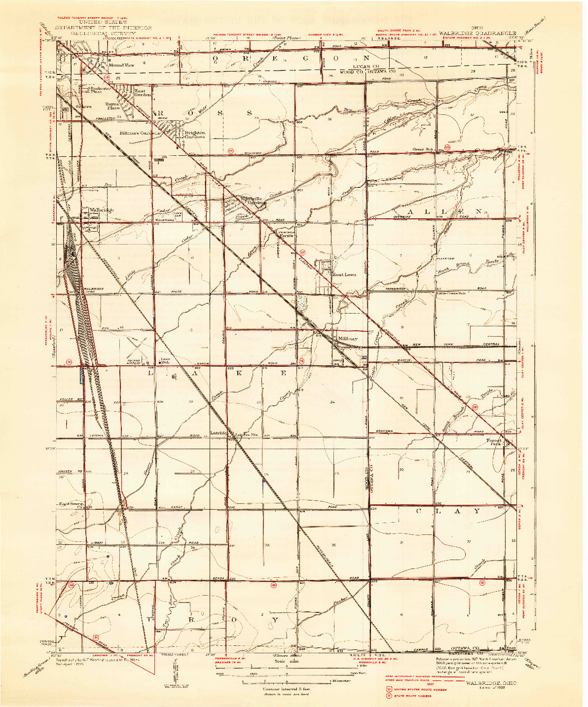 USGS 1:31680-SCALE QUADRANGLE FOR WALBRIDGE, OH 1938