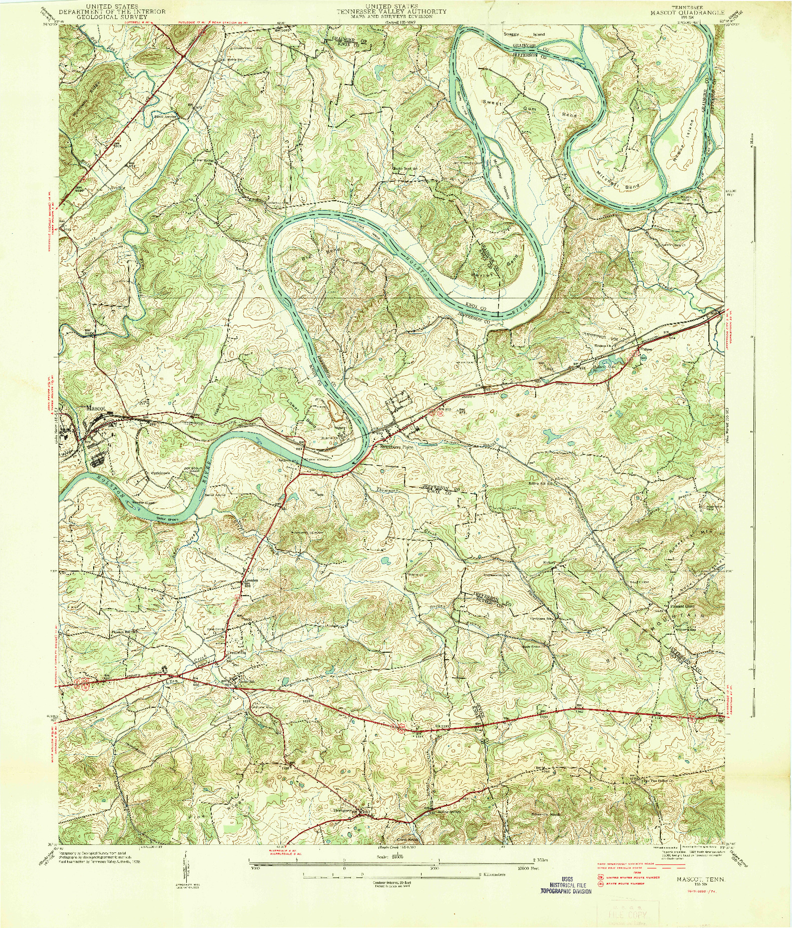 USGS 1:24000-SCALE QUADRANGLE FOR MASCOT, TN 1938