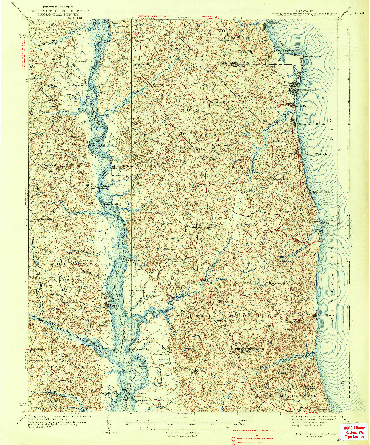 USGS 1:62500-SCALE QUADRANGLE FOR PRINCE FREDERICK, MD 1938