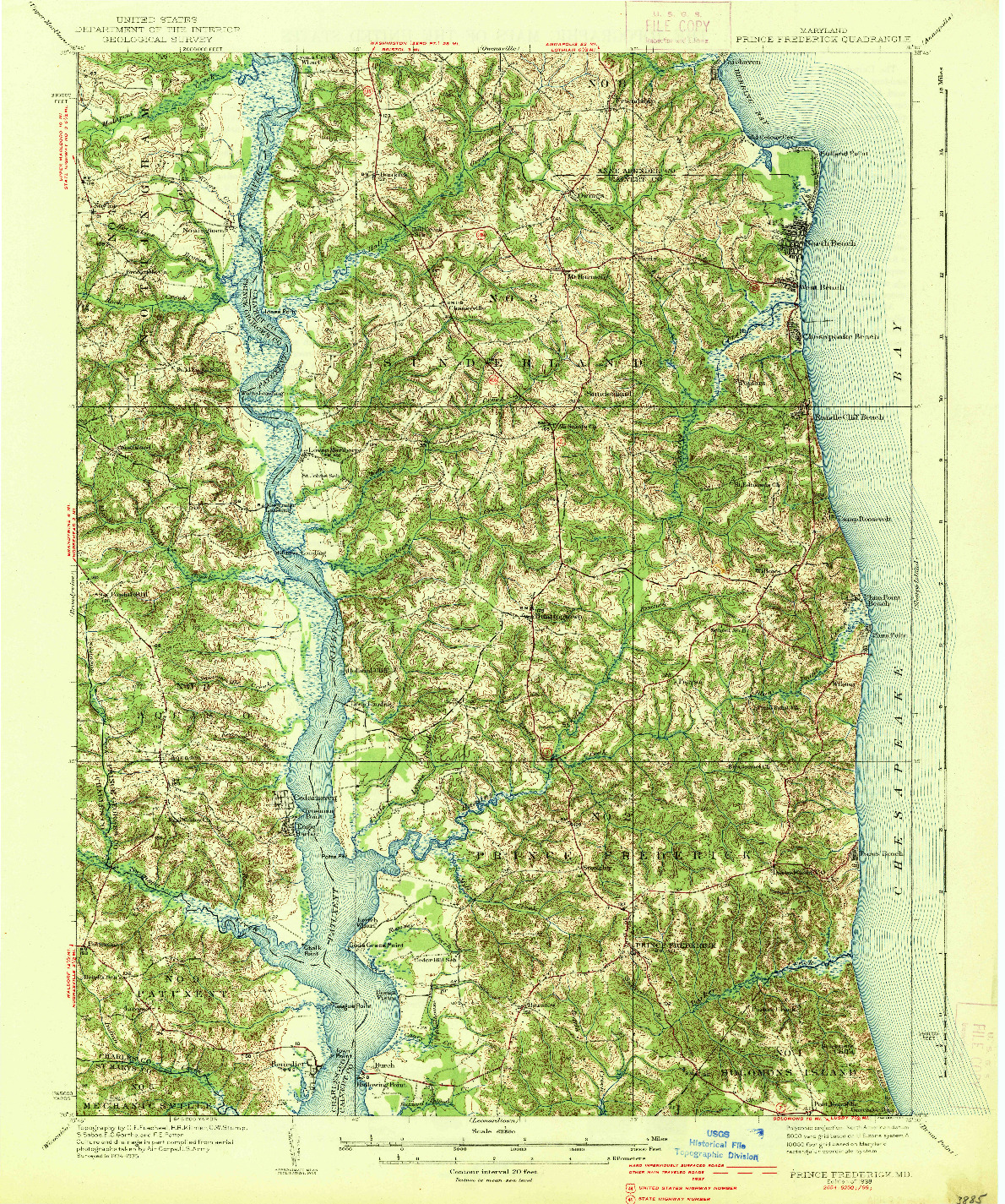 USGS 1:62500-SCALE QUADRANGLE FOR PRINCE FREDERICK, MD 1938