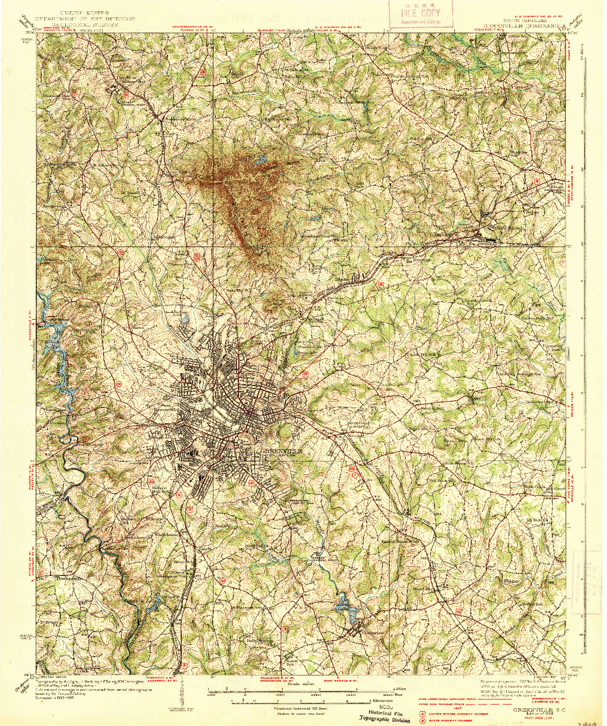 USGS 1:62500-SCALE QUADRANGLE FOR GREENVILLE, SC 1938