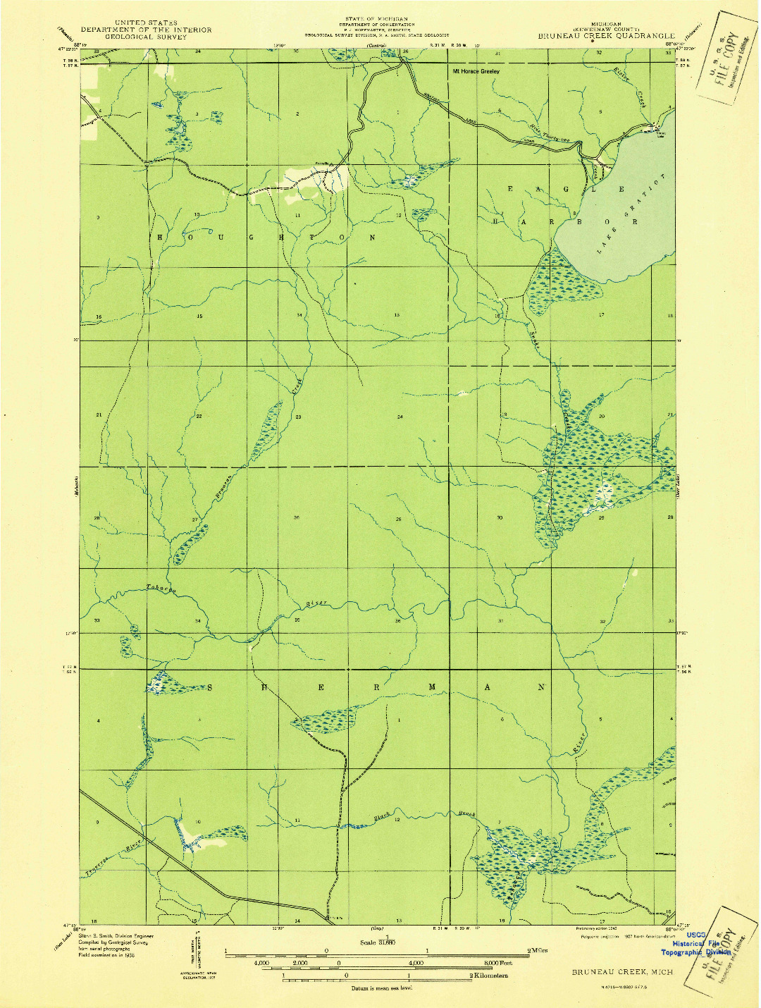 USGS 1:31680-SCALE QUADRANGLE FOR BRUNEAU CREEK, MI 1938