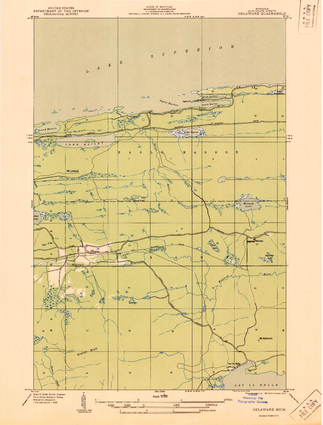 USGS 1:31680-SCALE QUADRANGLE FOR DELAWARE, MI 1938