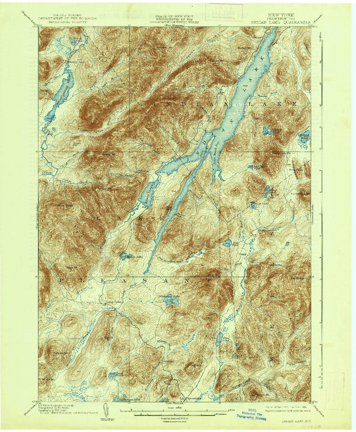 USGS 1:62500-SCALE QUADRANGLE FOR INDIAN LAKE, NY 1902