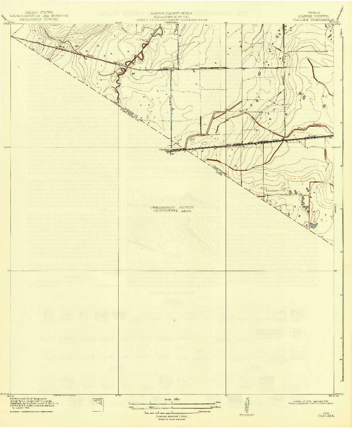 USGS 1:31680-SCALE QUADRANGLE FOR CLODINE, TX 1919