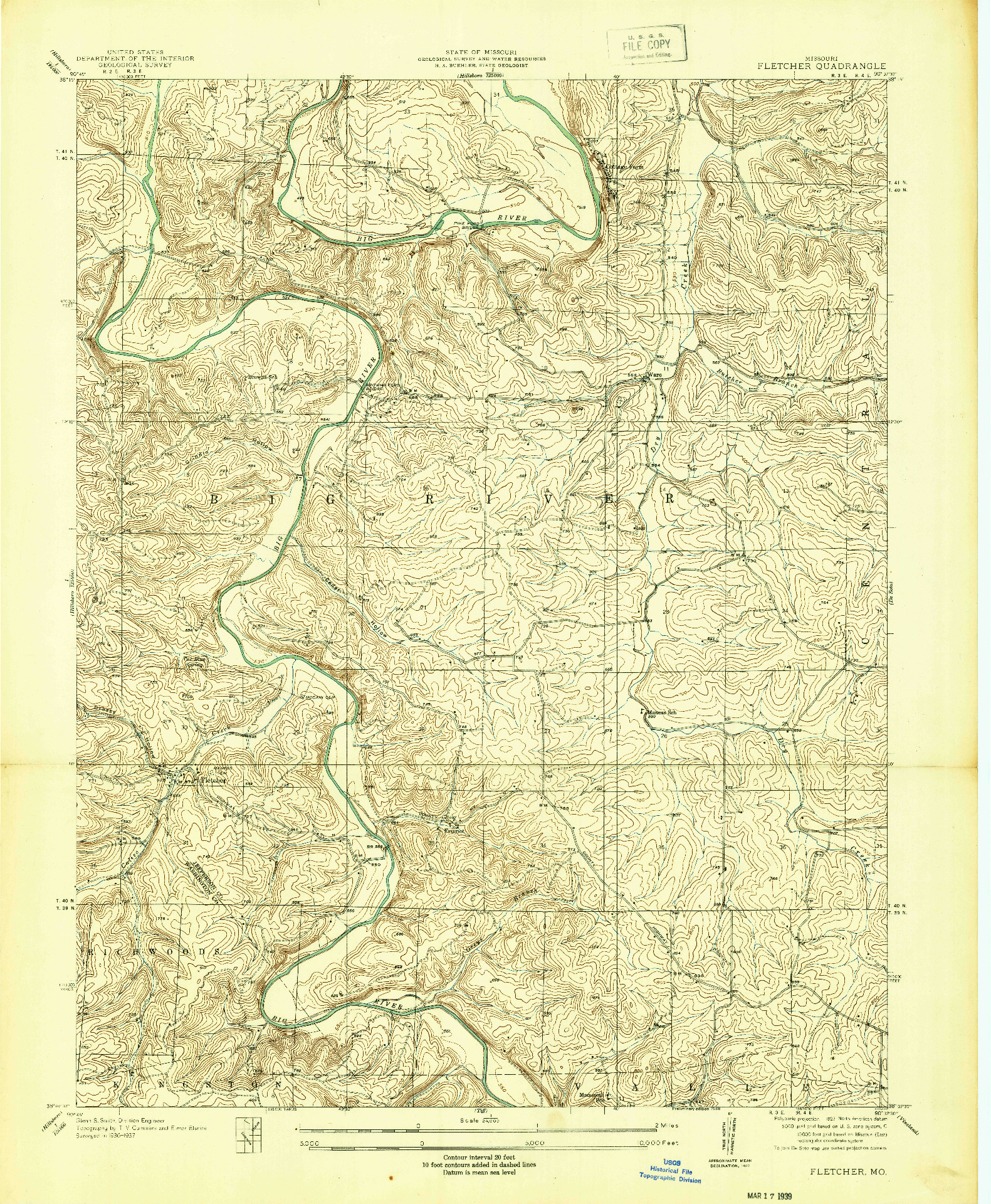 USGS 1:24000-SCALE QUADRANGLE FOR FLETCHER, MO 1938