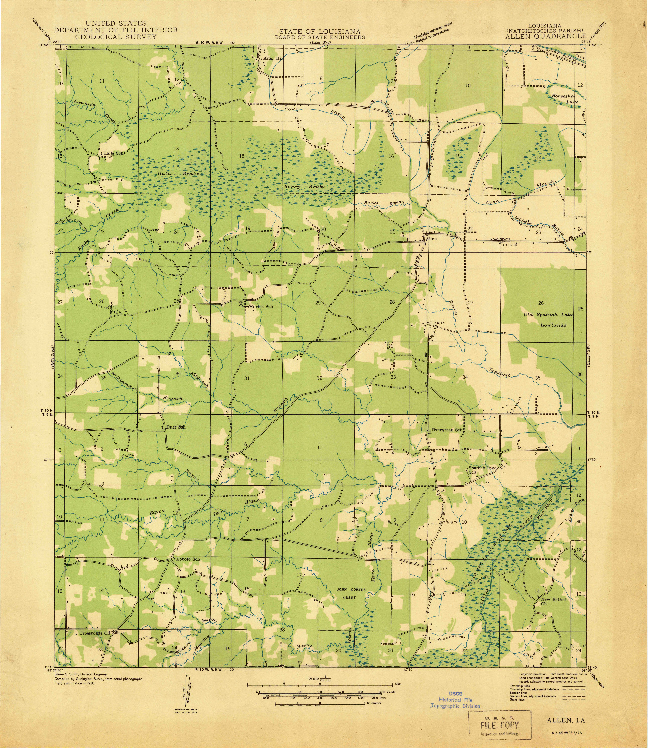 USGS 1:31680-SCALE QUADRANGLE FOR ALLEN, LA 1938