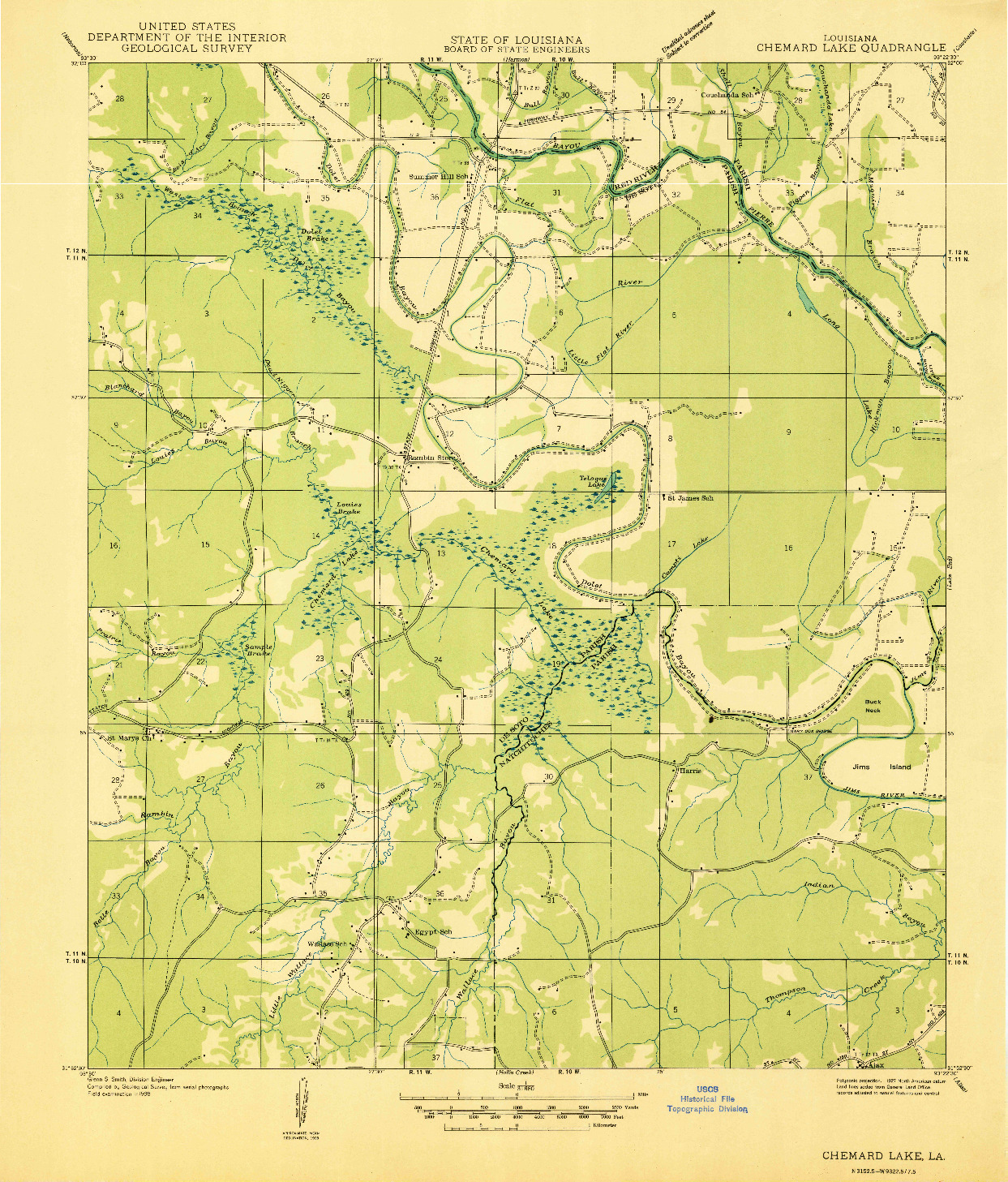 USGS 1:31680-SCALE QUADRANGLE FOR CHEMARD LAKE, LA 1938