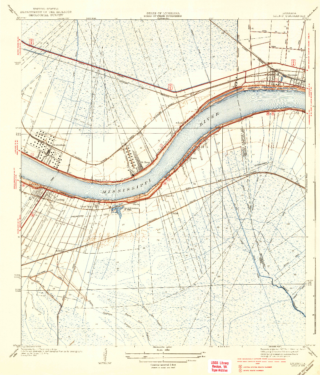 USGS 1:31680-SCALE QUADRANGLE FOR LULING, LA 1938