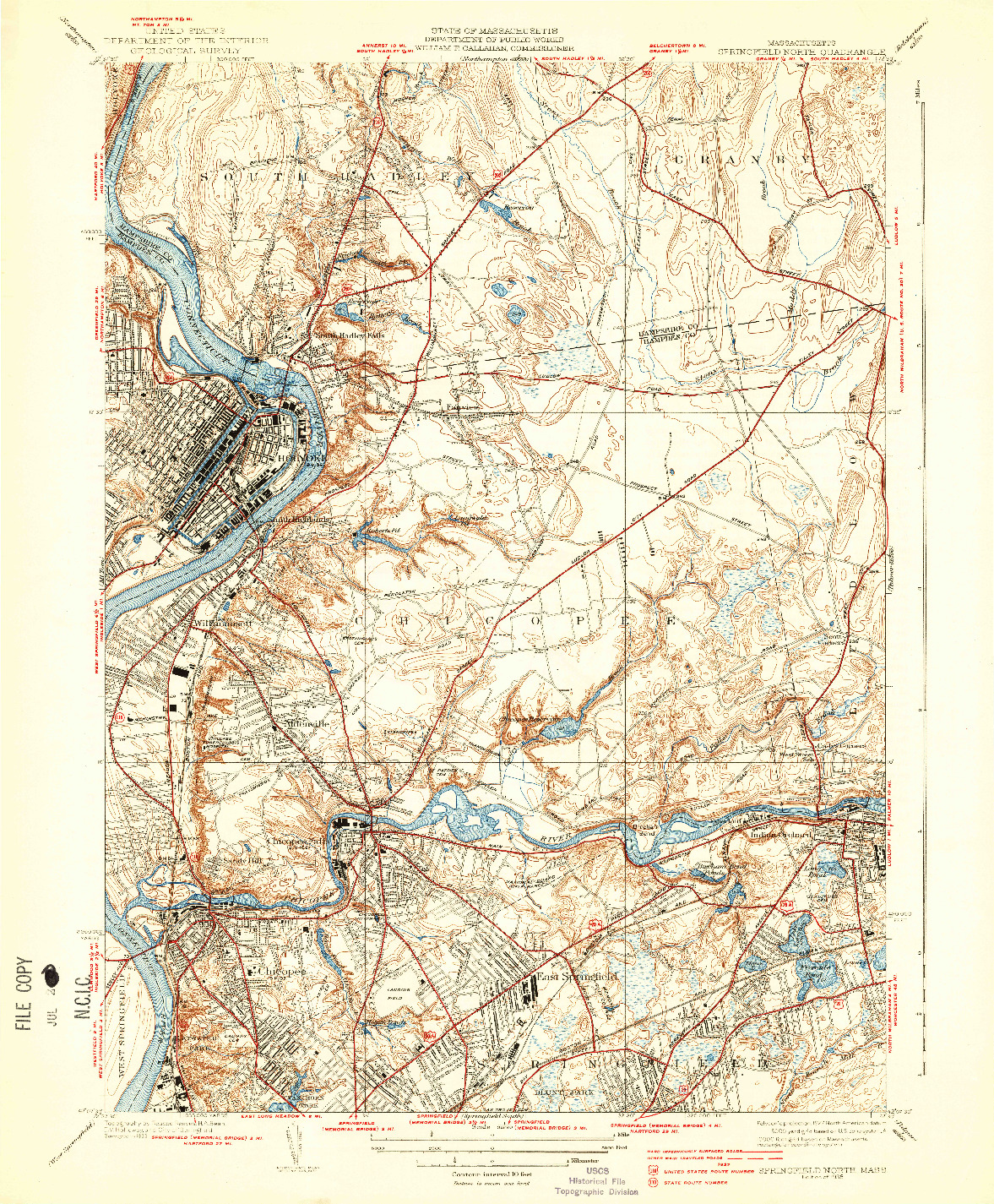 USGS 1:31680-SCALE QUADRANGLE FOR SPRINGFIELD NORTH, MA 1938