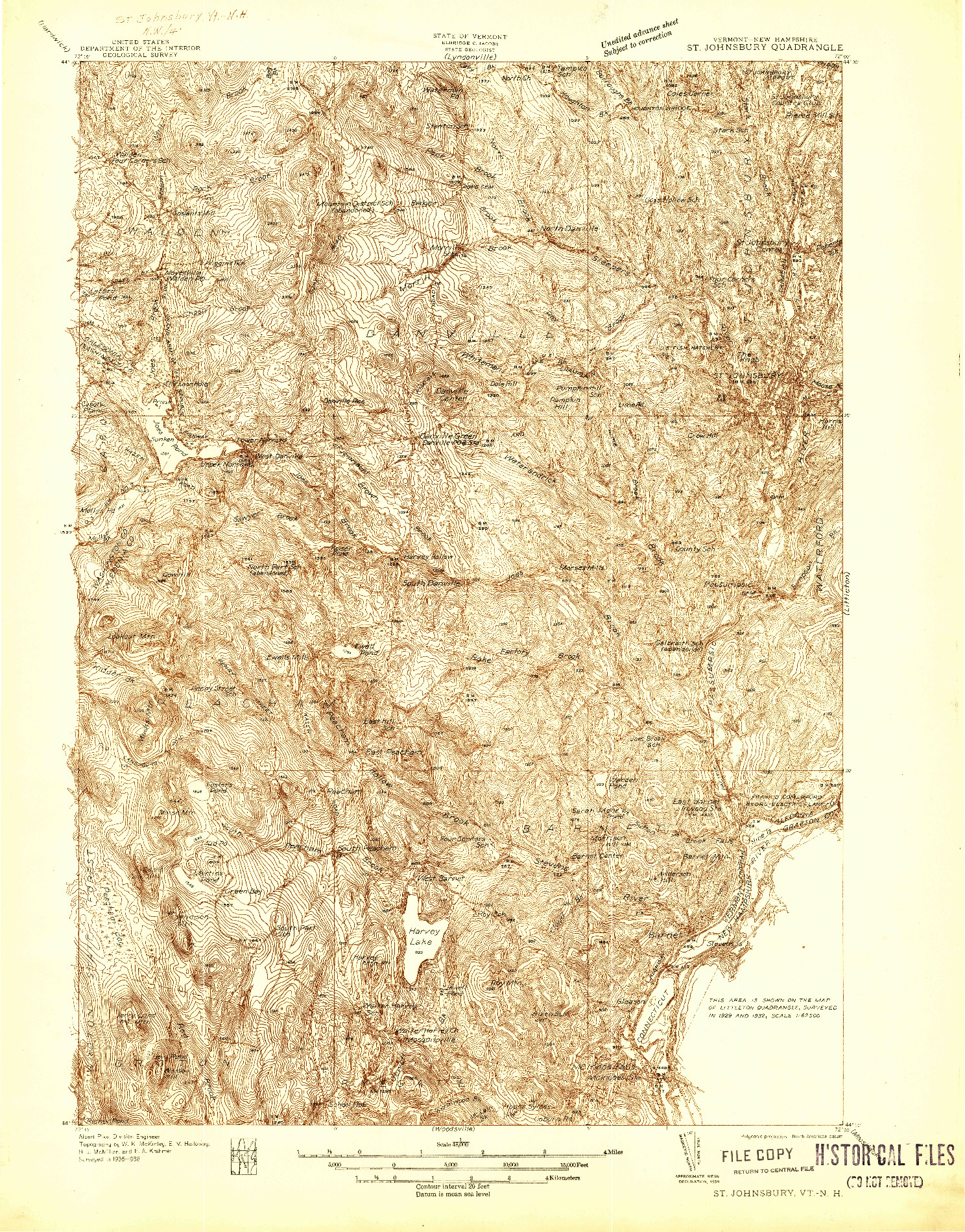 USGS 1:48000-SCALE QUADRANGLE FOR ST. JOHNSBURY, VT 1938