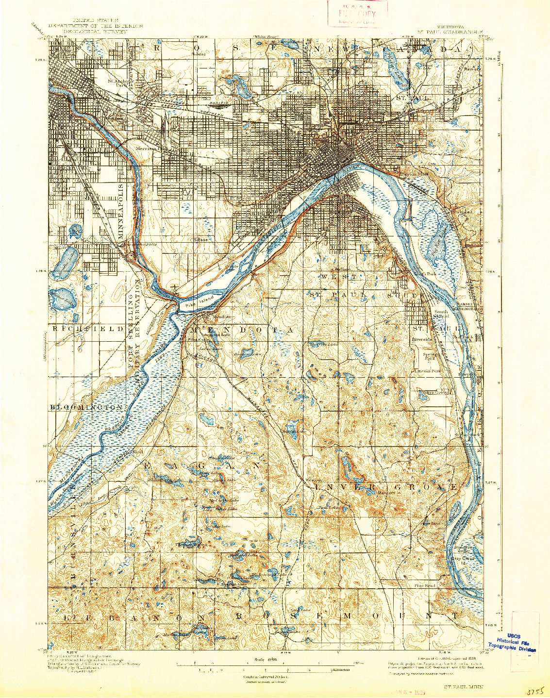 USGS 1:62500-SCALE QUADRANGLE FOR ST. PAUL, MN 1896