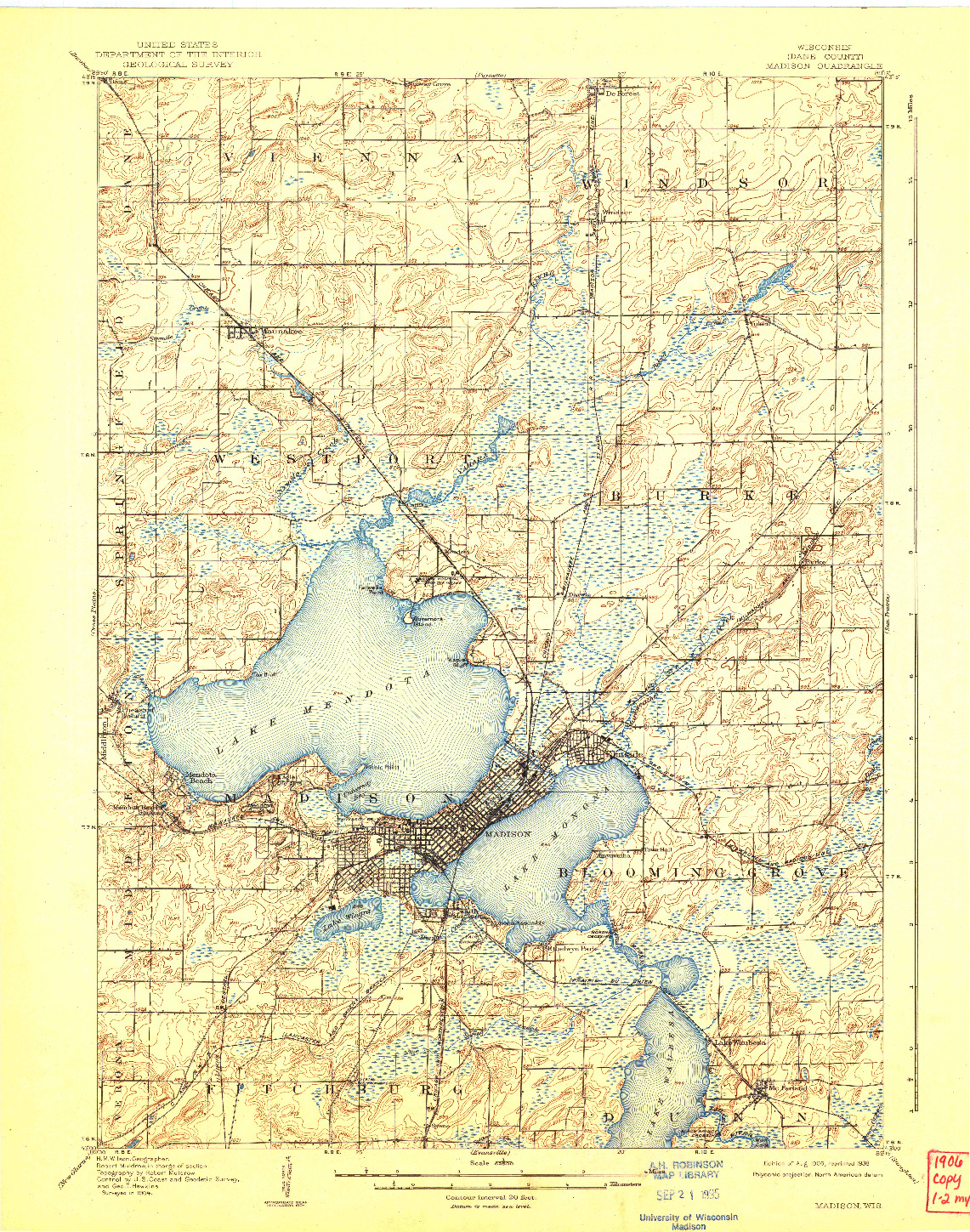 USGS 1:62500-SCALE QUADRANGLE FOR MADISON, WI 1906