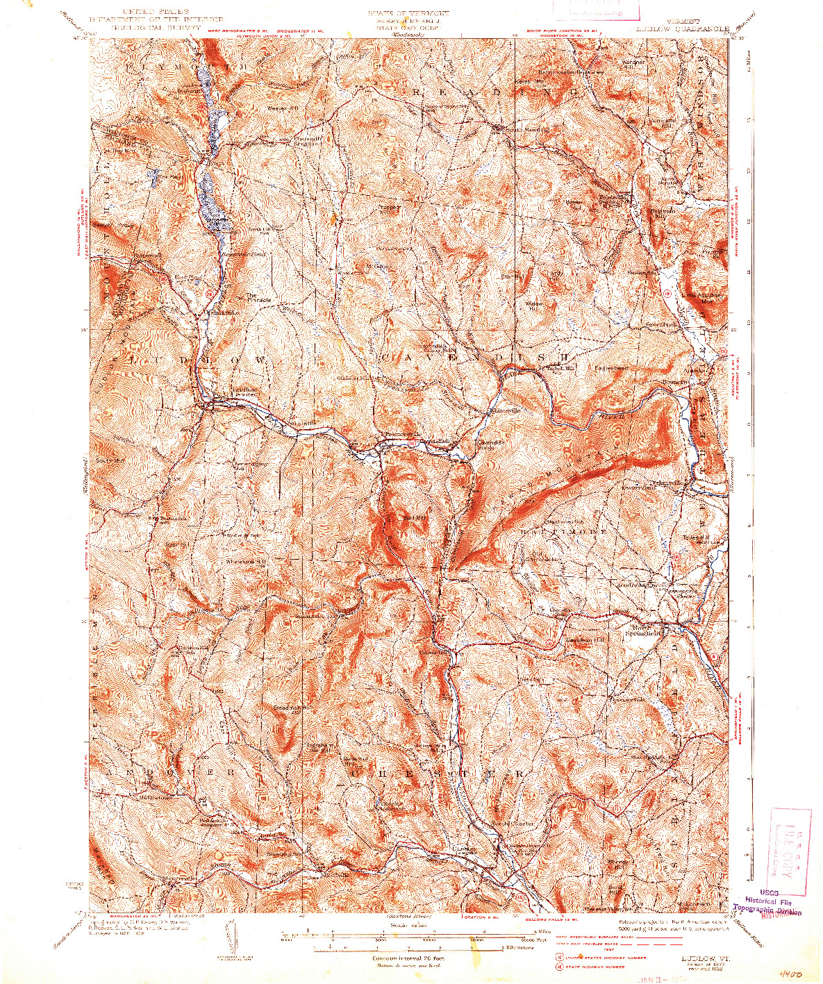 USGS 1:62500-SCALE QUADRANGLE FOR LUDLOW, VT 1932