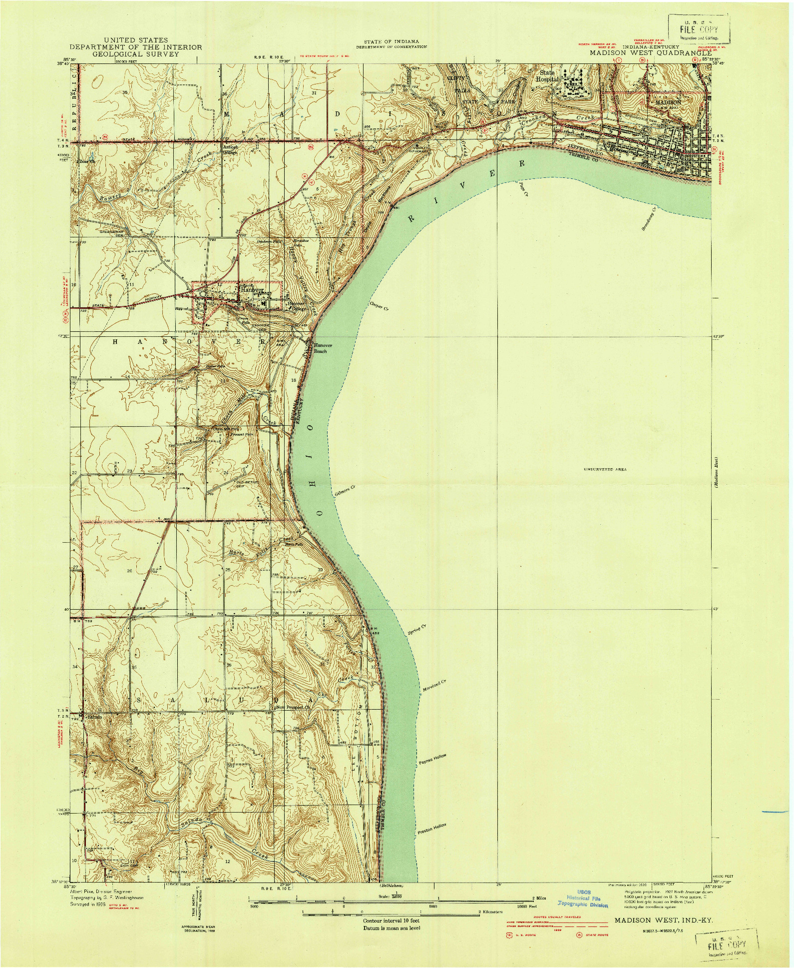 USGS 1:24000-SCALE QUADRANGLE FOR MADISON WEST, IN 1939