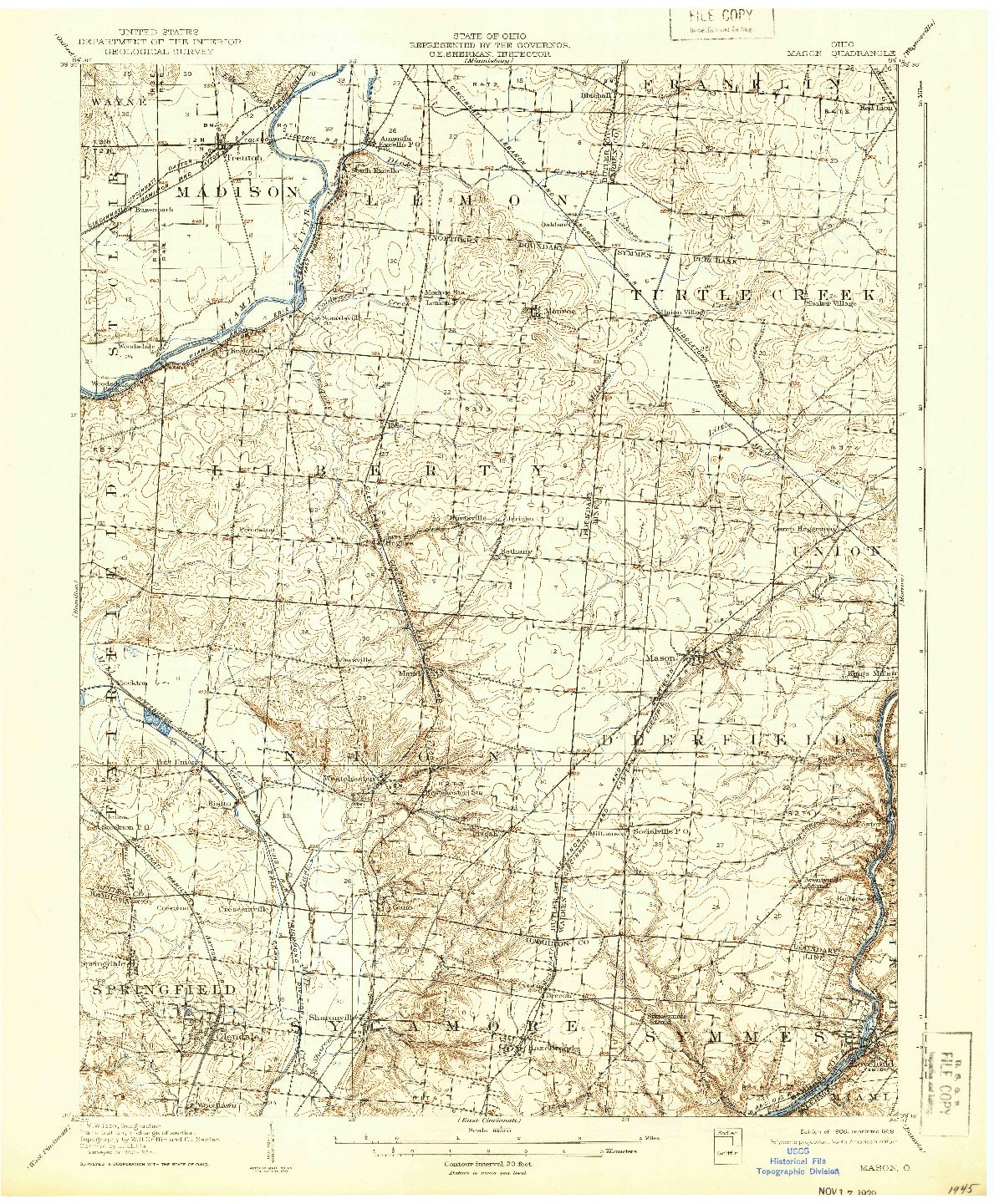 USGS 1:62500-SCALE QUADRANGLE FOR MASON, OH 1906
