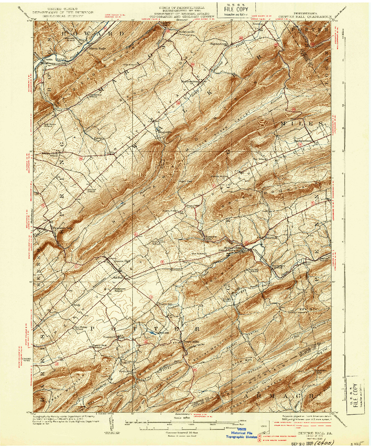 USGS 1:62500-SCALE QUADRANGLE FOR CENTRE HALL, PA 1929