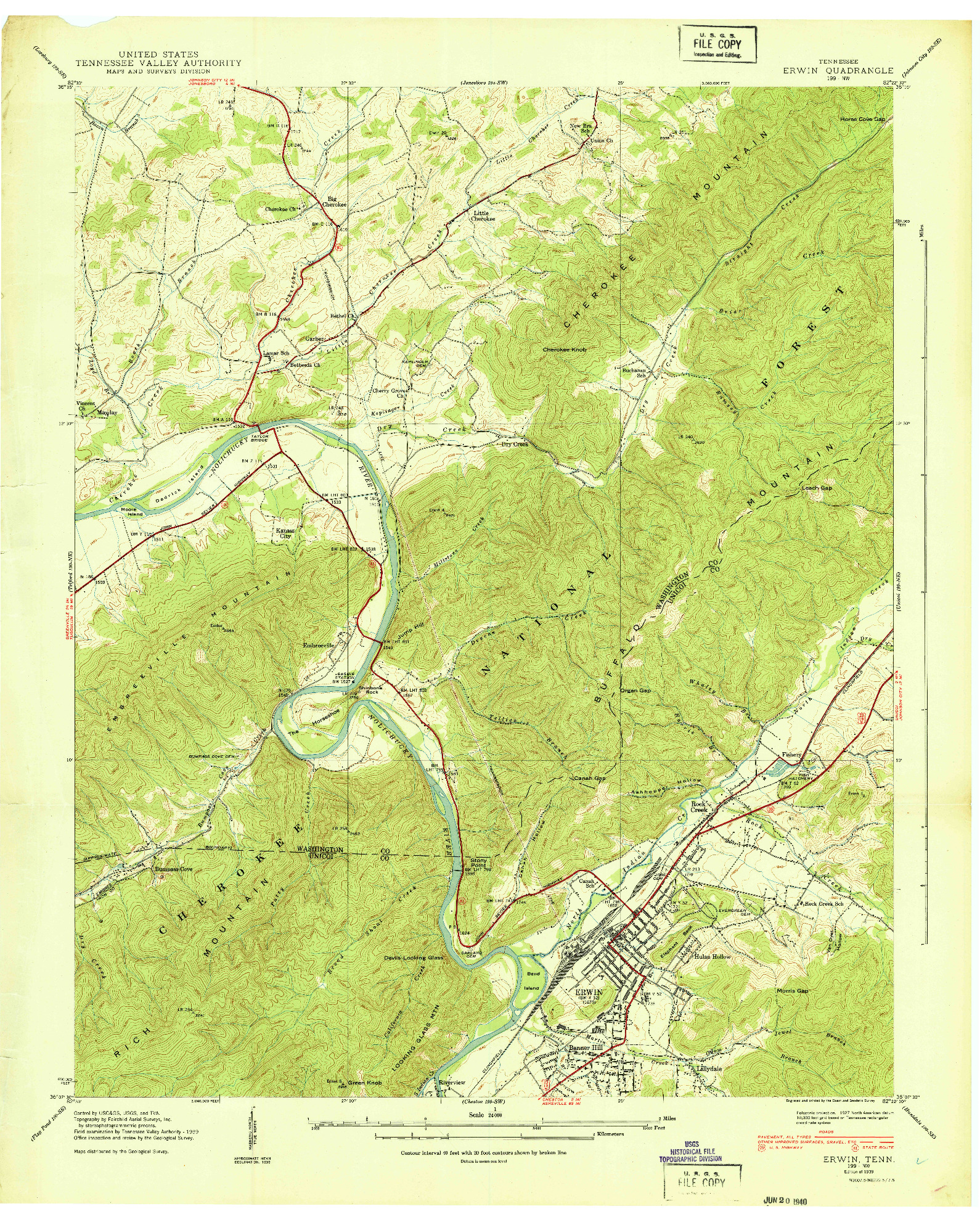 USGS 1:24000-SCALE QUADRANGLE FOR ERWIN, TN 1939