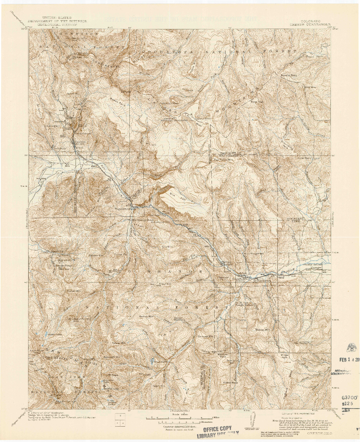 USGS 1:125000-SCALE QUADRANGLE FOR CREEDE, CO 1916