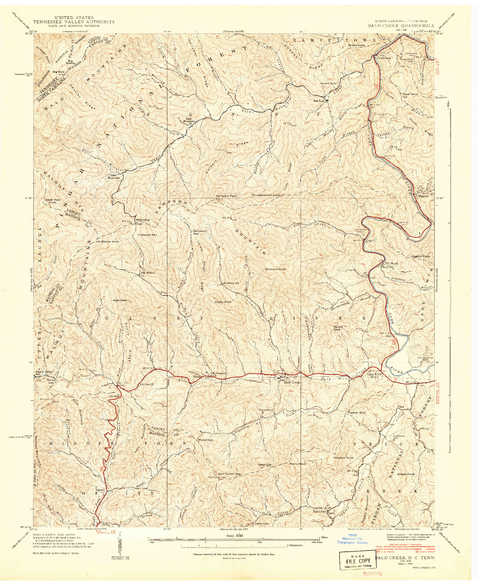 USGS 1:24000-SCALE QUADRANGLE FOR BALD CREEK, NC 1939