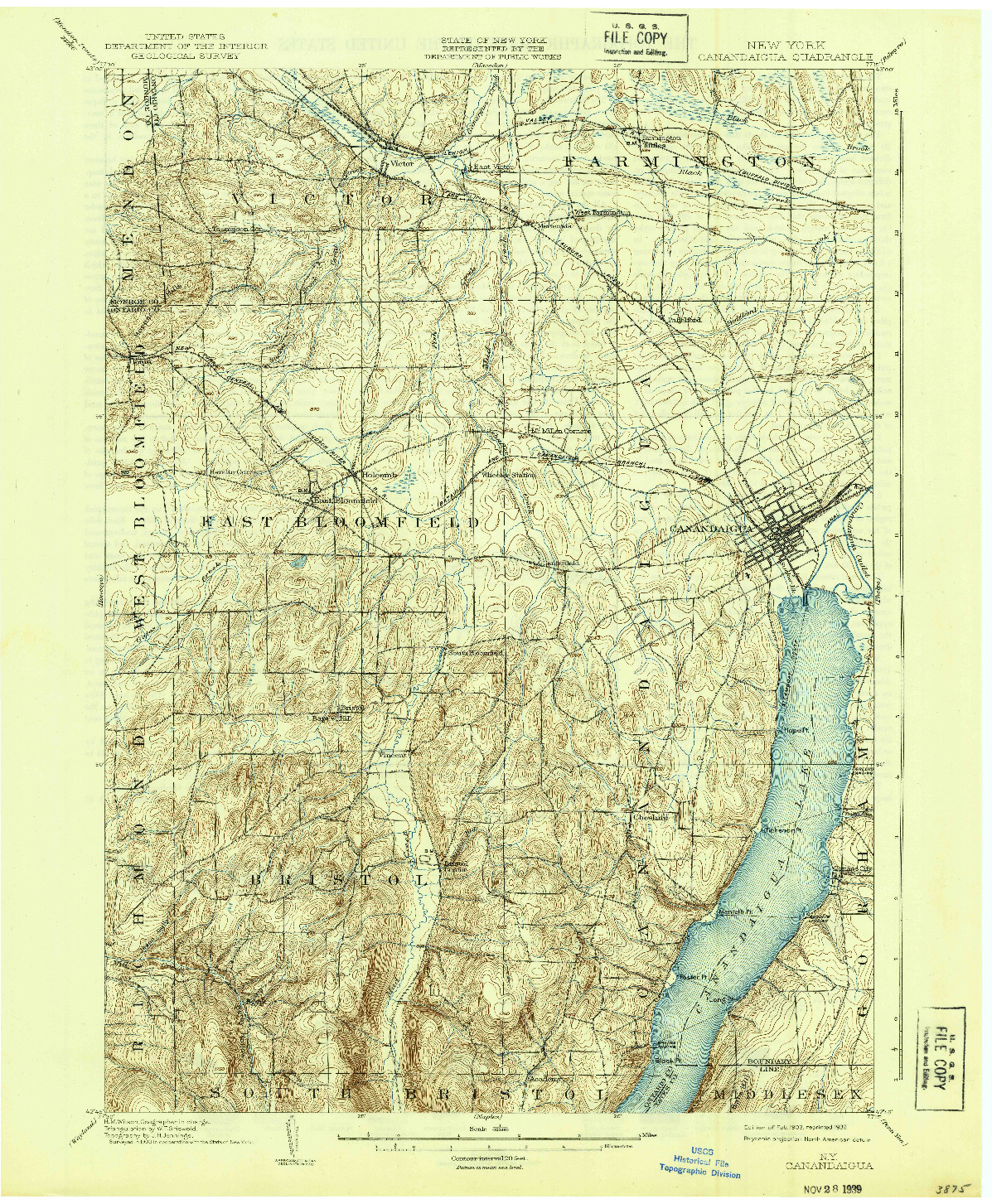 USGS 1:62500-SCALE QUADRANGLE FOR CANANDAIGUA, NY 1903