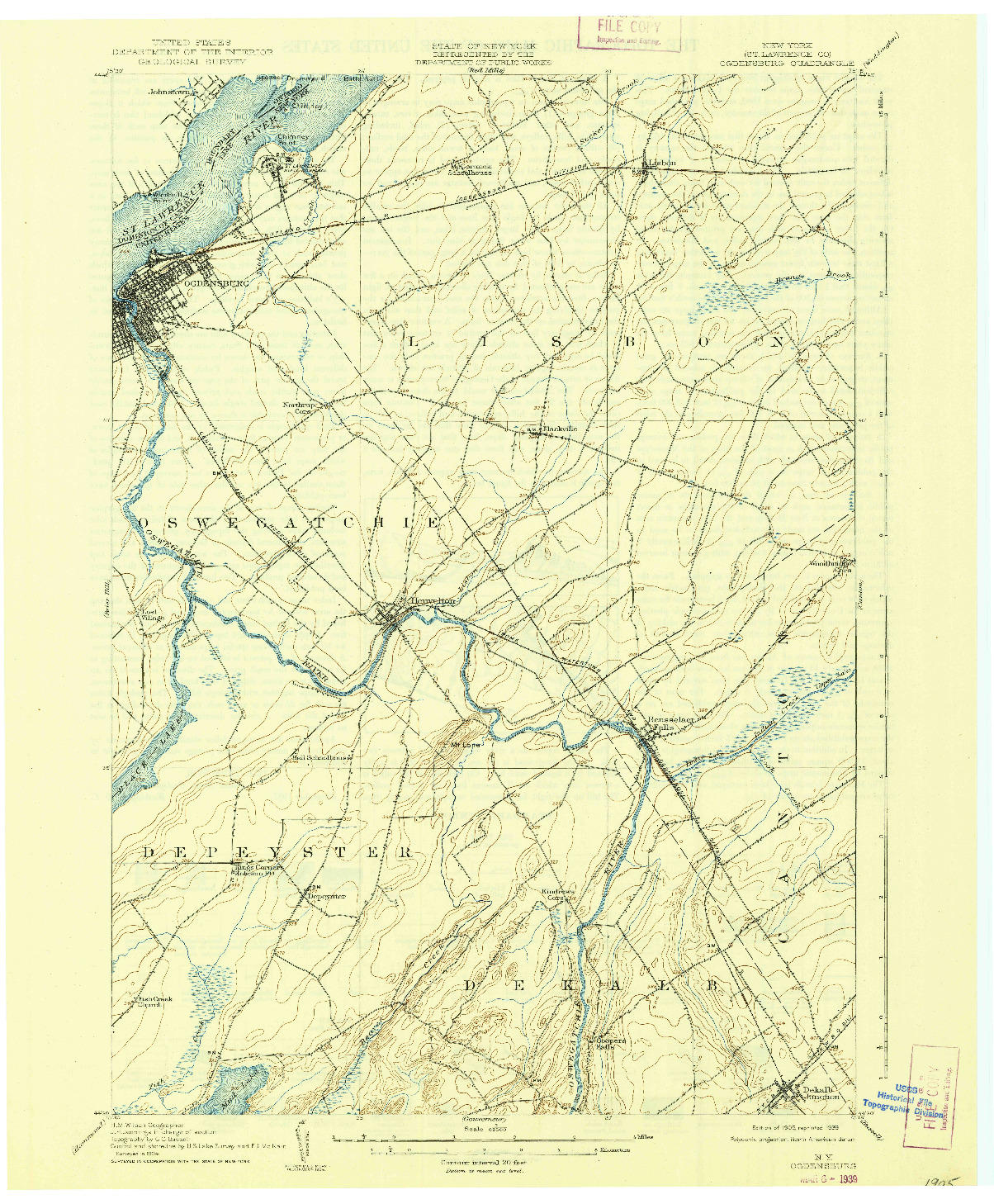 USGS 1:62500-SCALE QUADRANGLE FOR OGDENSBURG, NY 1905