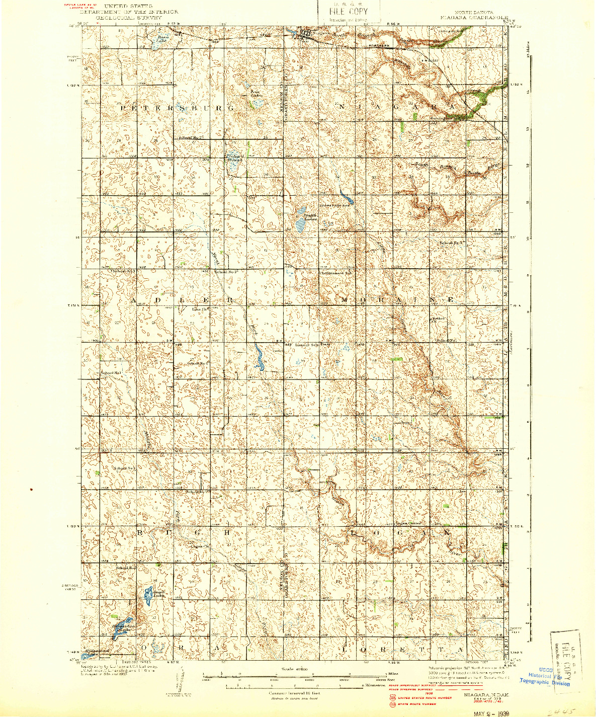 USGS 1:62500-SCALE QUADRANGLE FOR NIAGARA, ND 1939