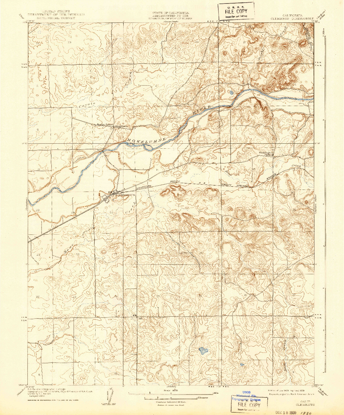 USGS 1:31680-SCALE QUADRANGLE FOR CLEMENTS, CA 1909