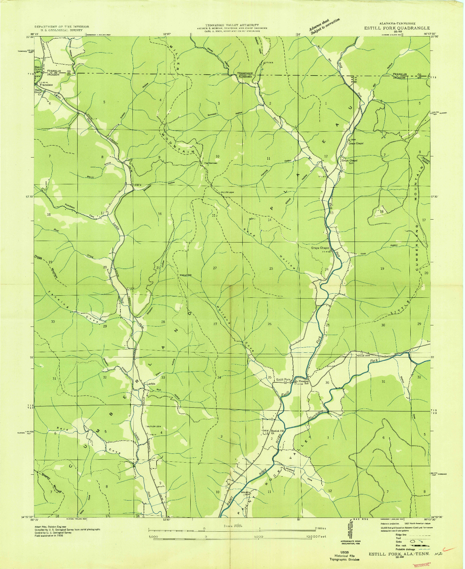 USGS 1:24000-SCALE QUADRANGLE FOR ESTILL FORK, AL 1939