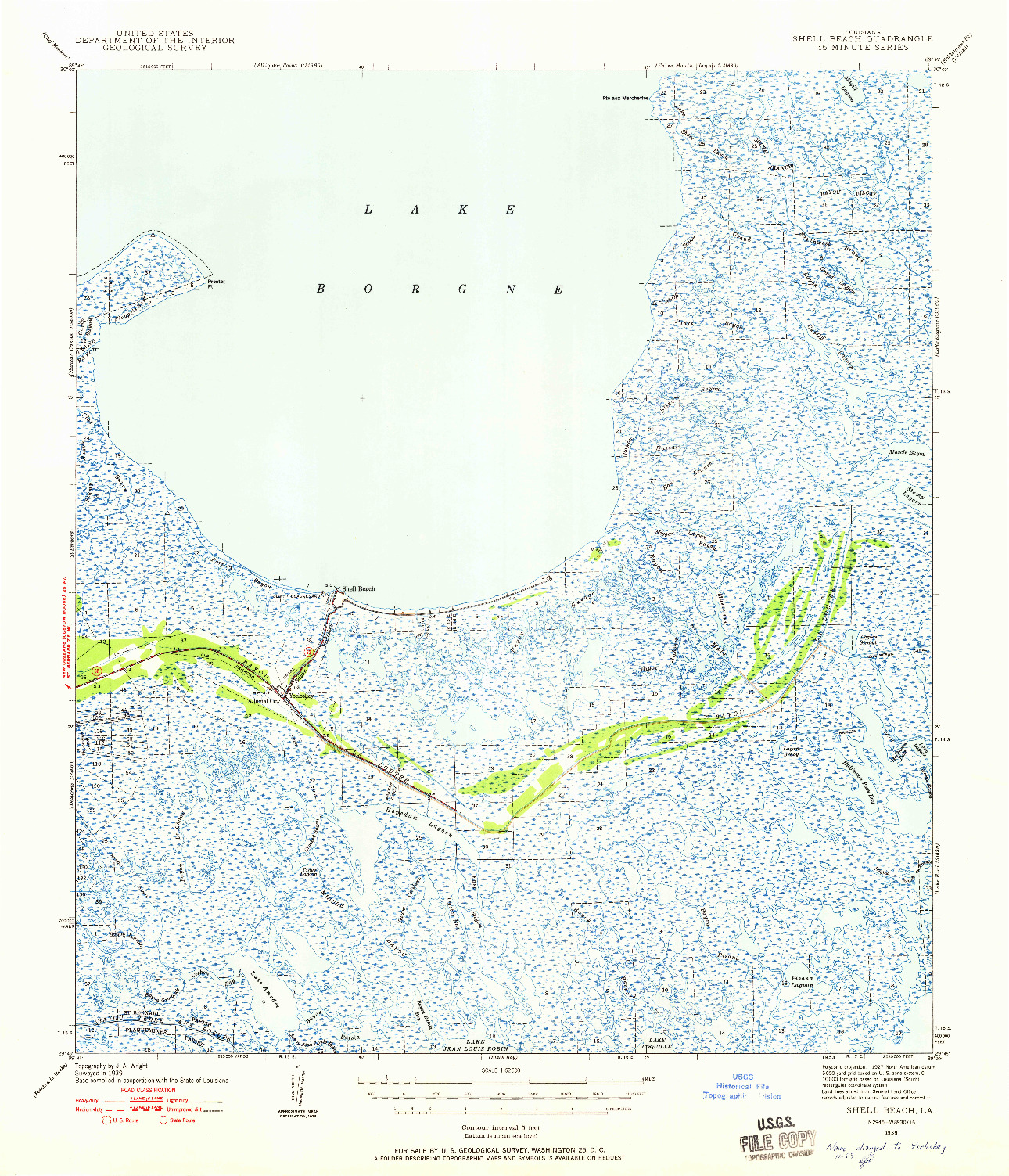 USGS 1:62500-SCALE QUADRANGLE FOR SHELL BEACH, LA 1939