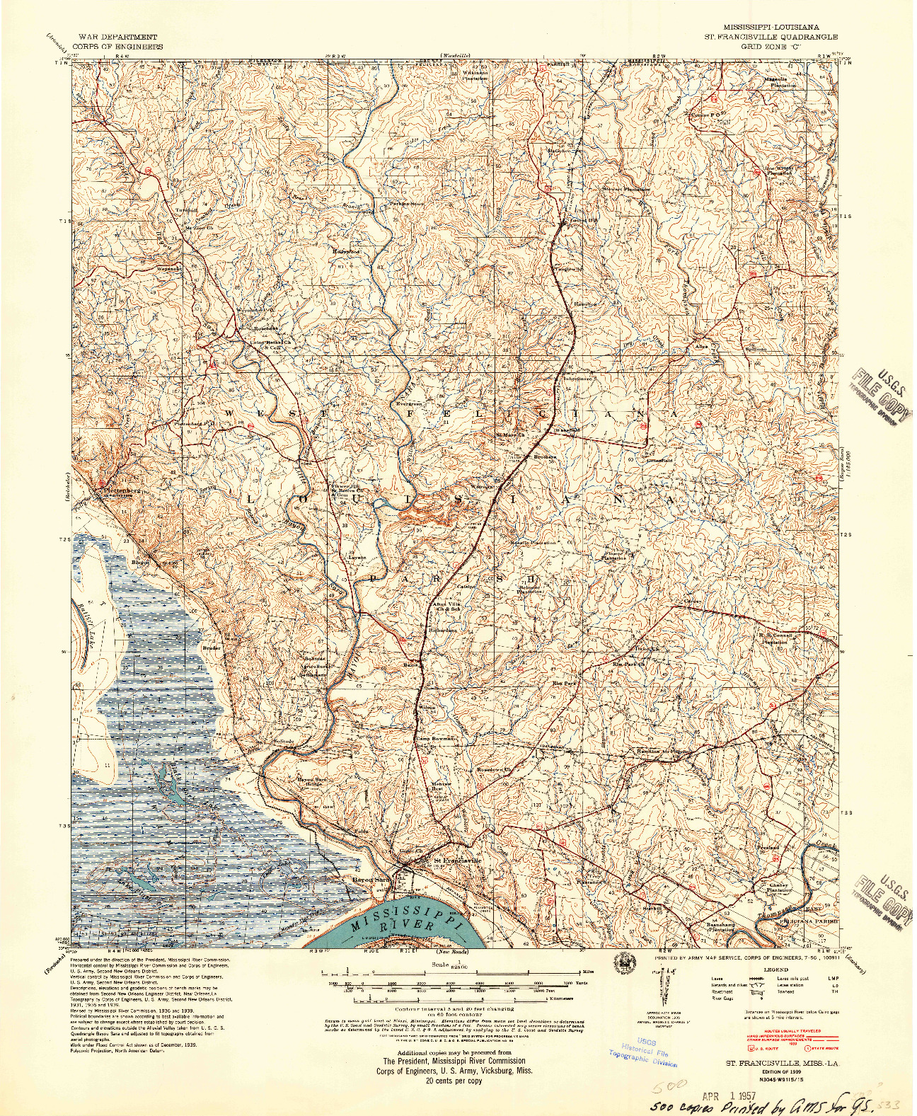 USGS 1:62500-SCALE QUADRANGLE FOR ST. FRANCISVILLE, MS 1939