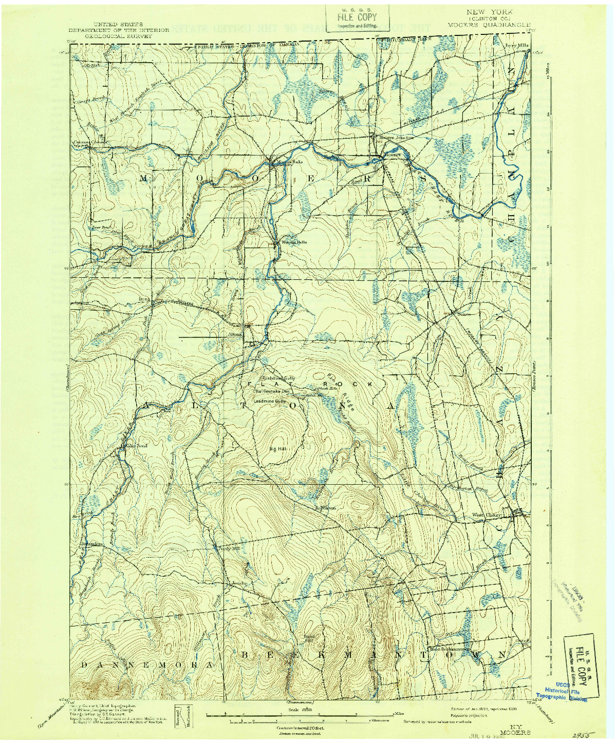 USGS 1:62500-SCALE QUADRANGLE FOR MOOERS, NY 1899