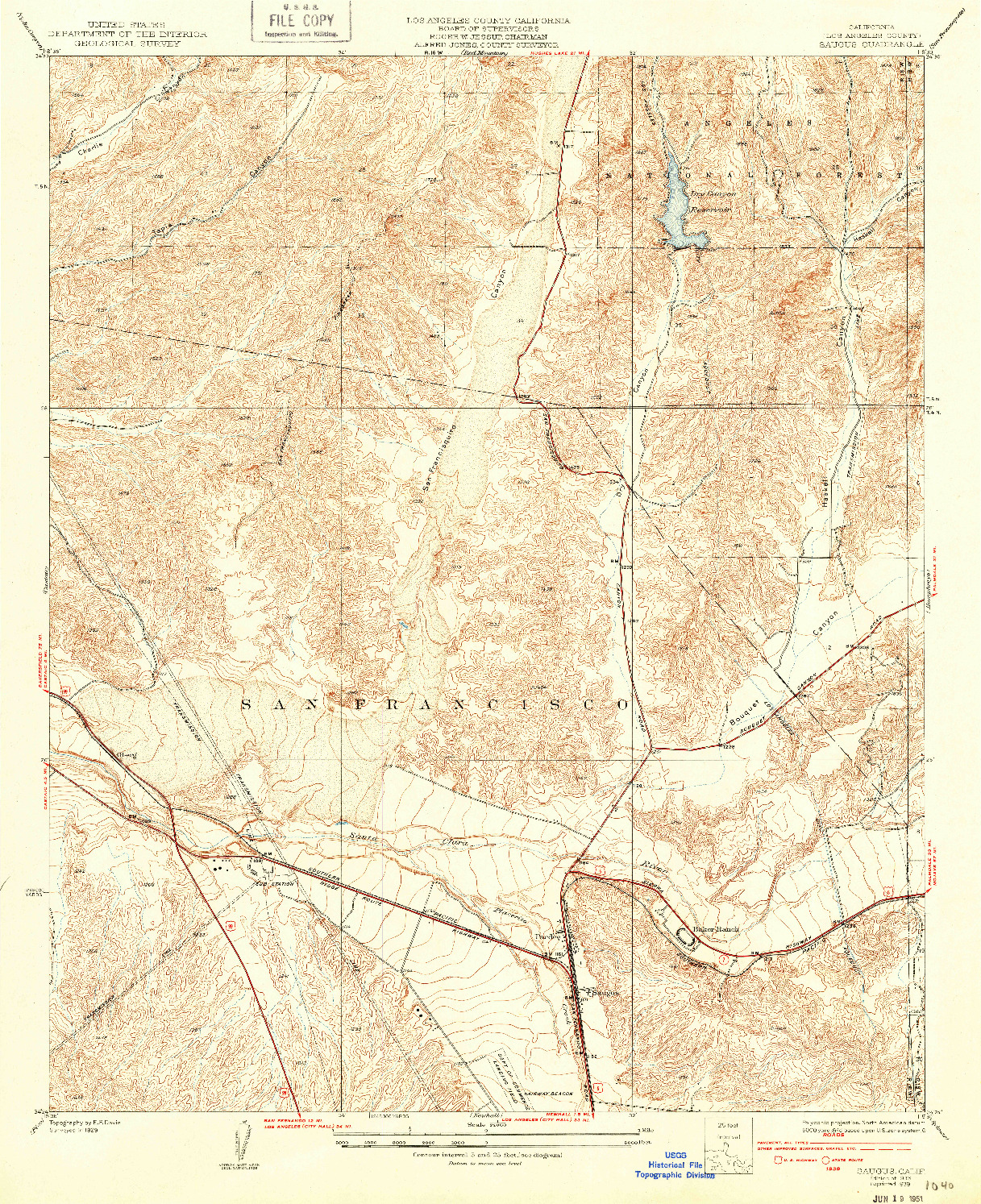 USGS 1:24000-SCALE QUADRANGLE FOR SAUGUS, CA 1933