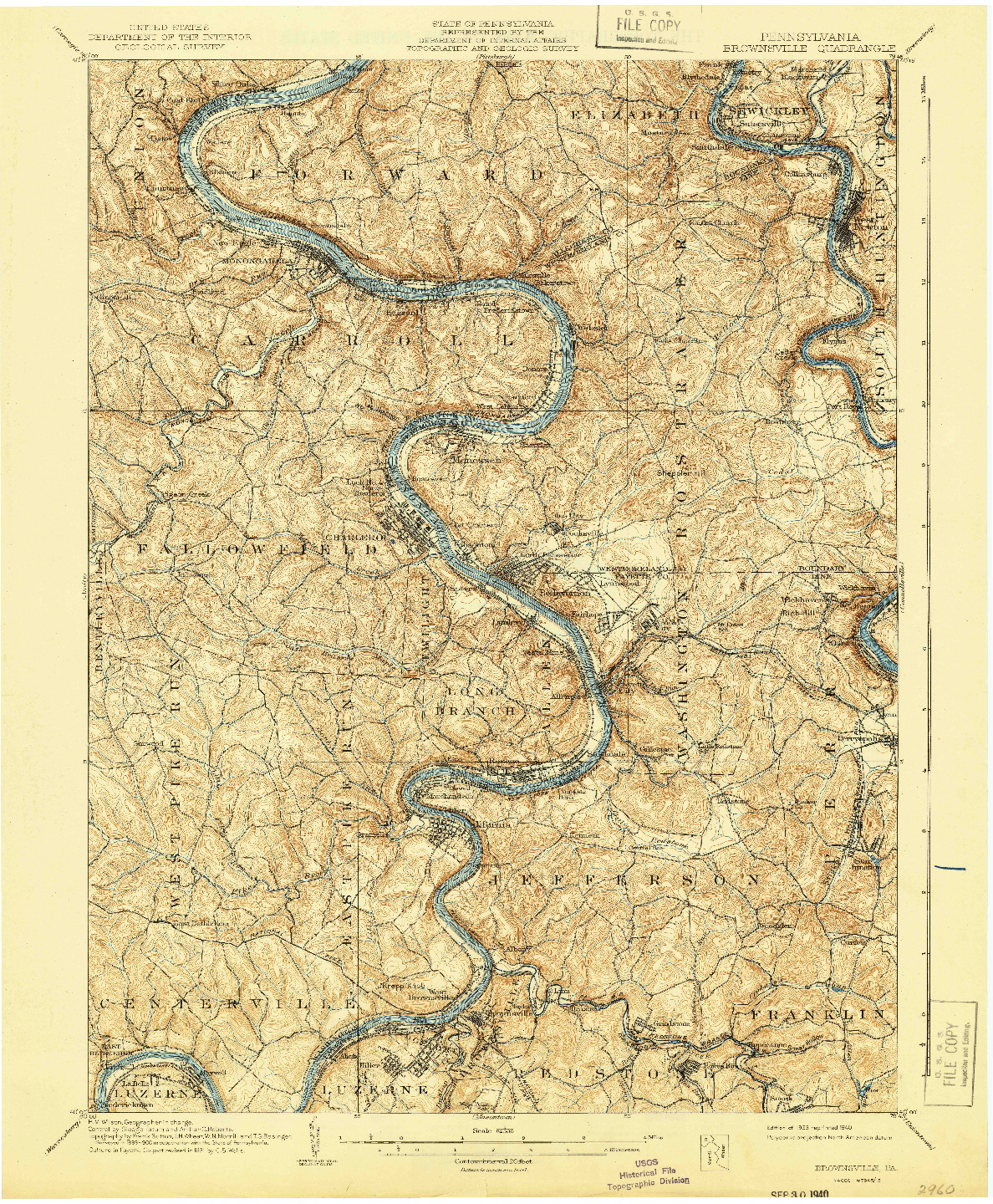 USGS 1:62500-SCALE QUADRANGLE FOR BROWNSVILLE, PA 1940