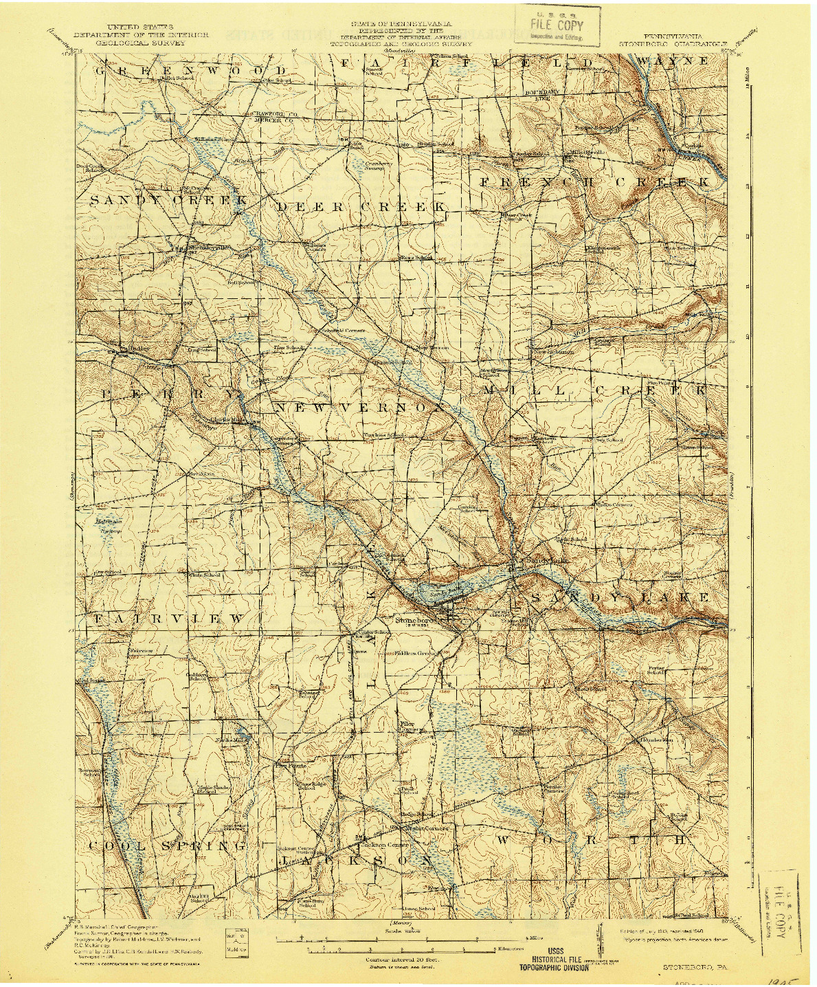 USGS 1:62500-SCALE QUADRANGLE FOR STONEBORO, PA 1913