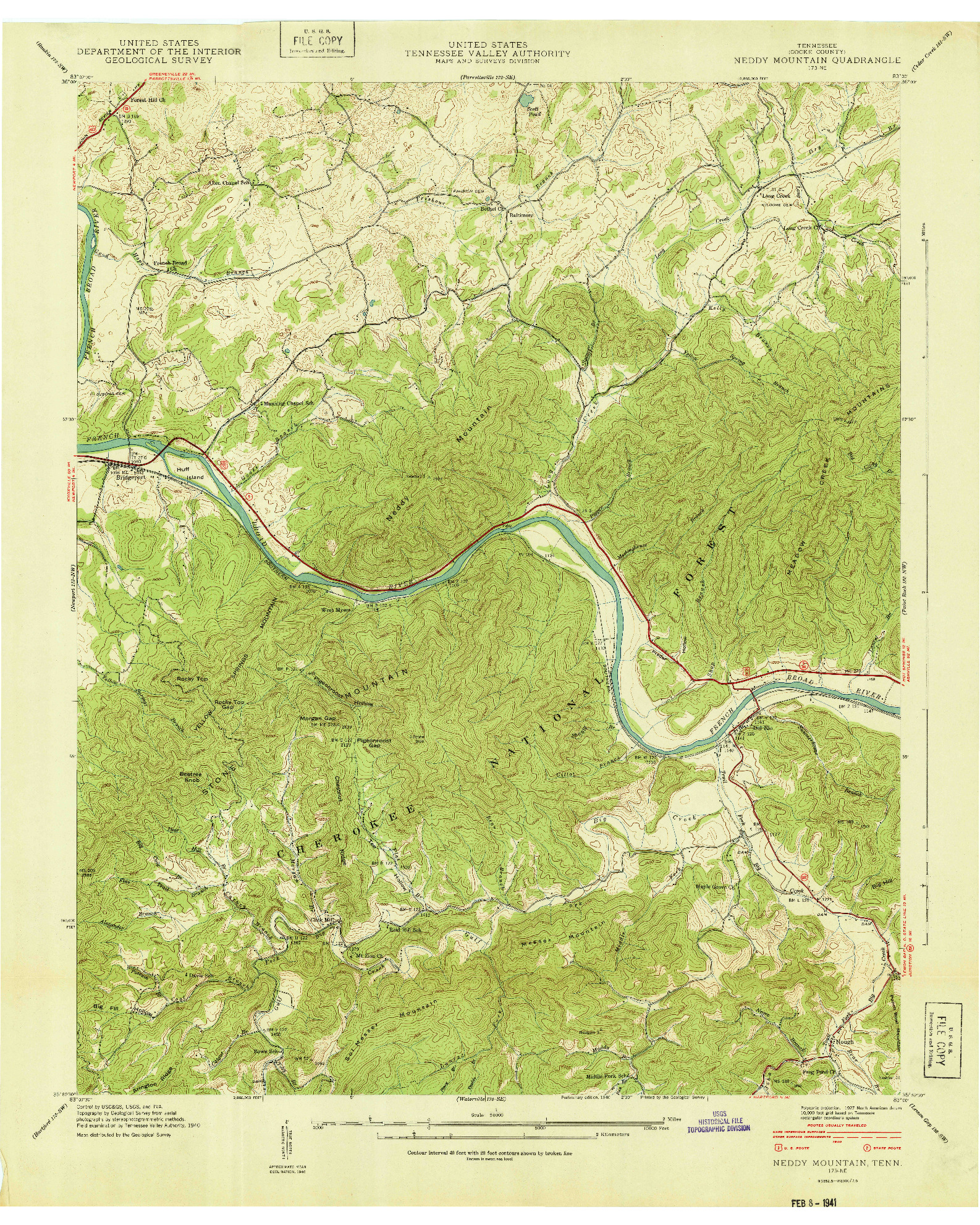 USGS 1:24000-SCALE QUADRANGLE FOR NEDDY MOUNTAIN, TN 1940