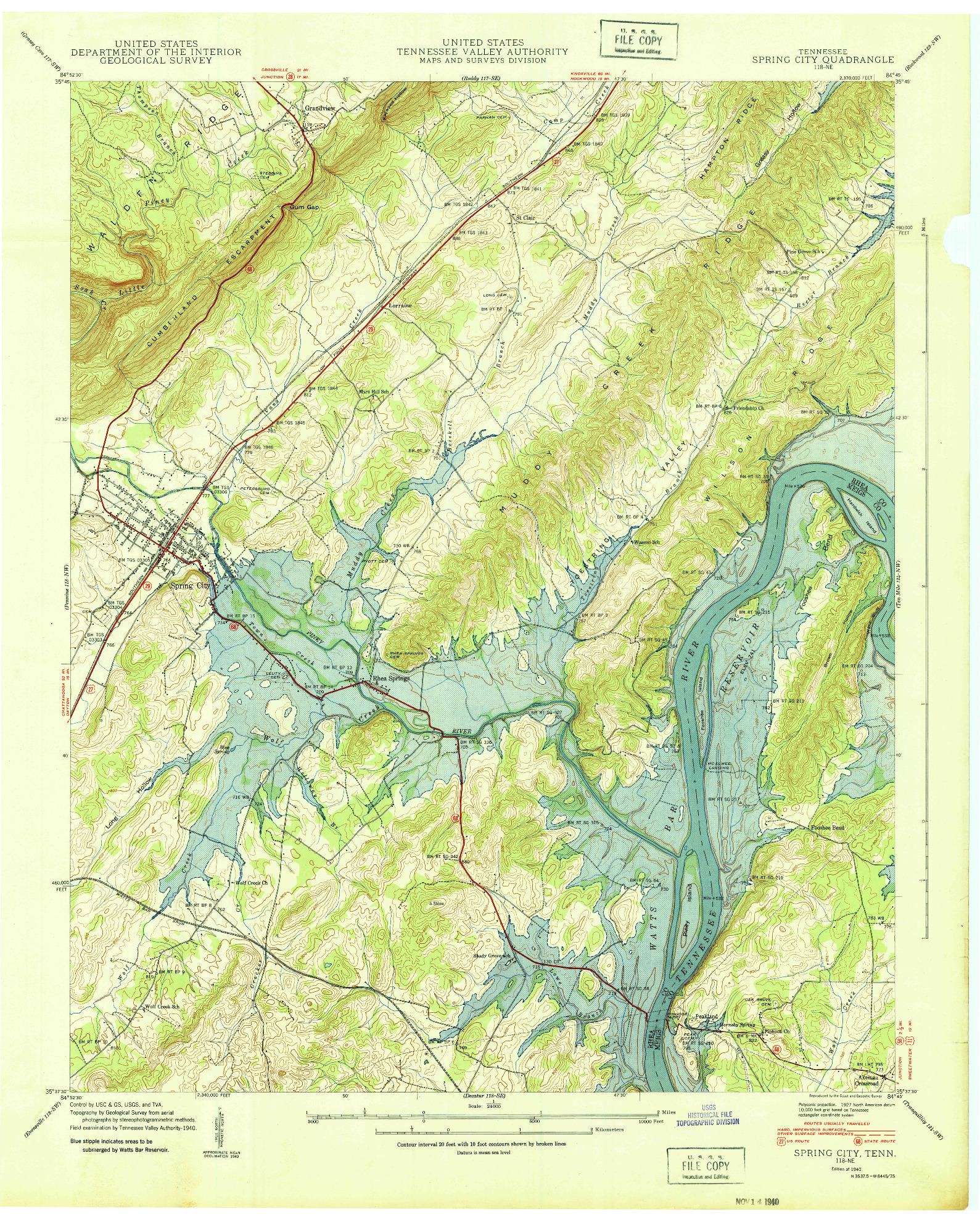 USGS 1:24000-SCALE QUADRANGLE FOR SPRING CITY, TN 1940