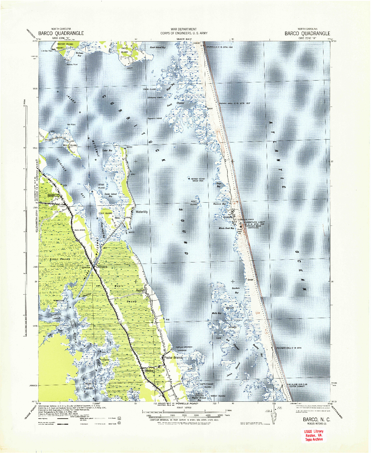 USGS 1:62500-SCALE QUADRANGLE FOR BARCO, NC 1940