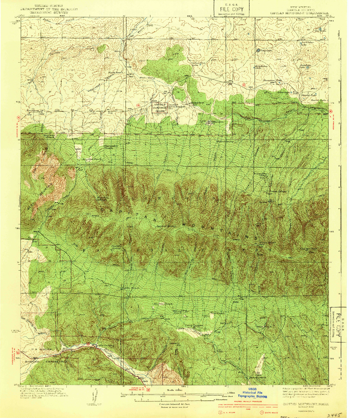 USGS 1:62500-SCALE QUADRANGLE FOR CAPITAN MOUNTAINS, NM 1940