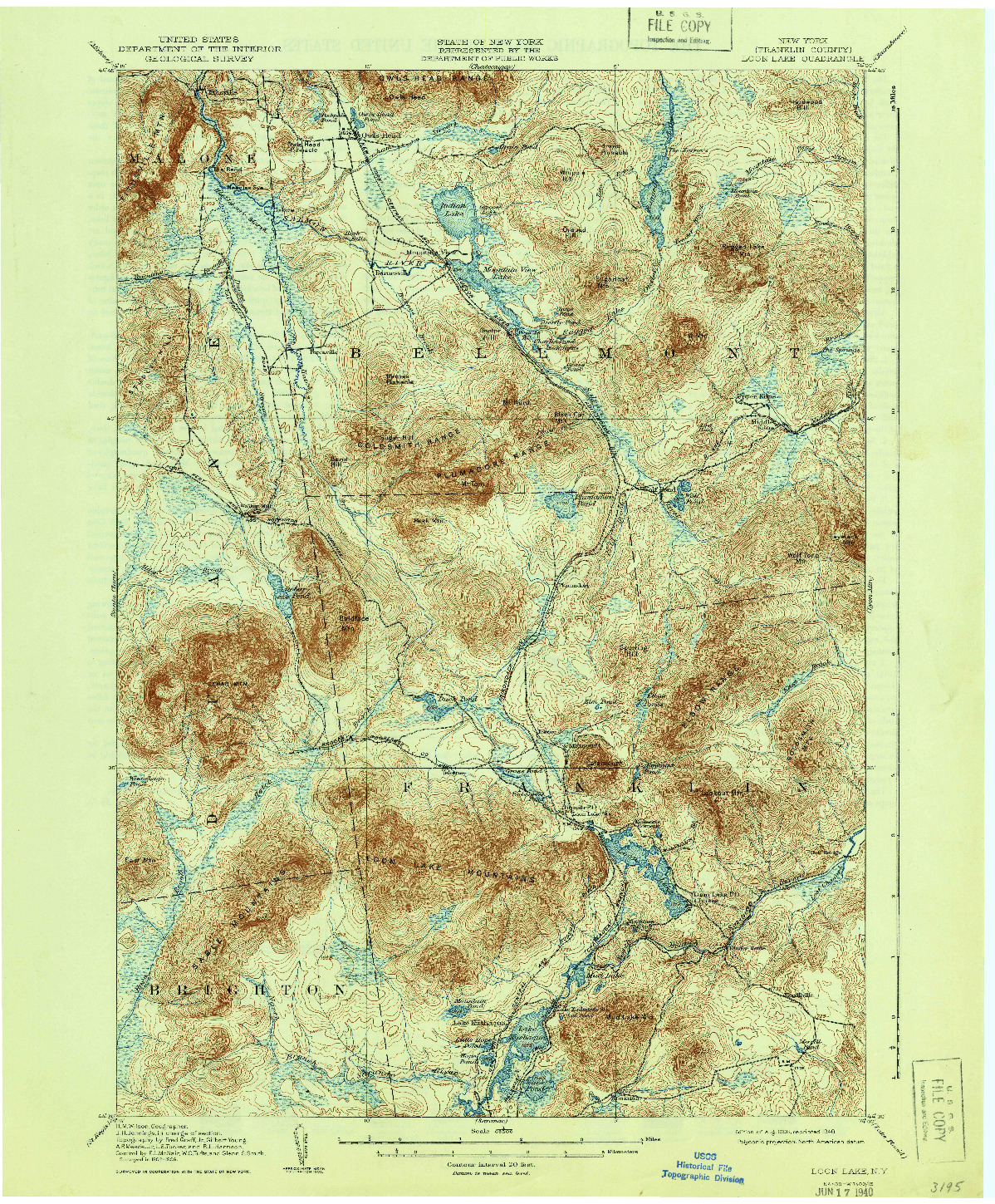 USGS 1:62500-SCALE QUADRANGLE FOR LOON LAKE, NY 1908