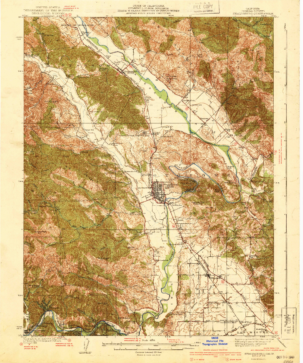 USGS 1:62500-SCALE QUADRANGLE FOR HEALDSBURG, CA 1940