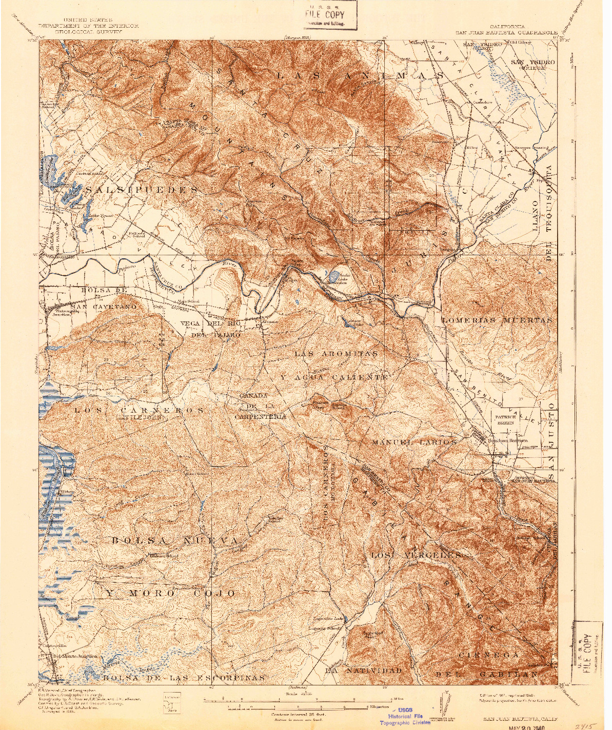 USGS 1:62500-SCALE QUADRANGLE FOR SAN JUAN BAUTISTA, CA 1917